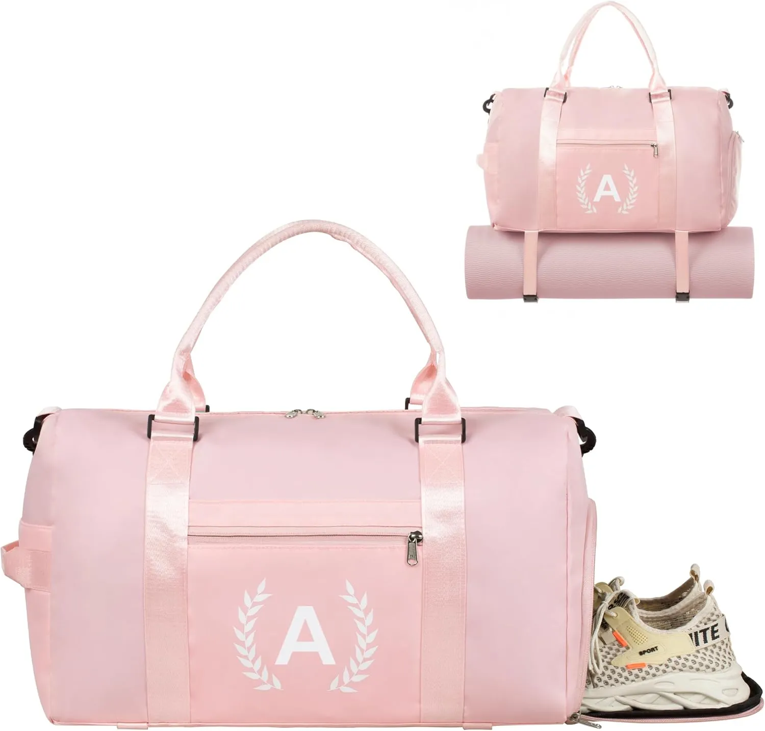 Gym Bag for Women, Personalized Duffle Bag with Shoe Compartment, Sports Bag for Yoga & Dance with Wet Pocket and Mat Strap.