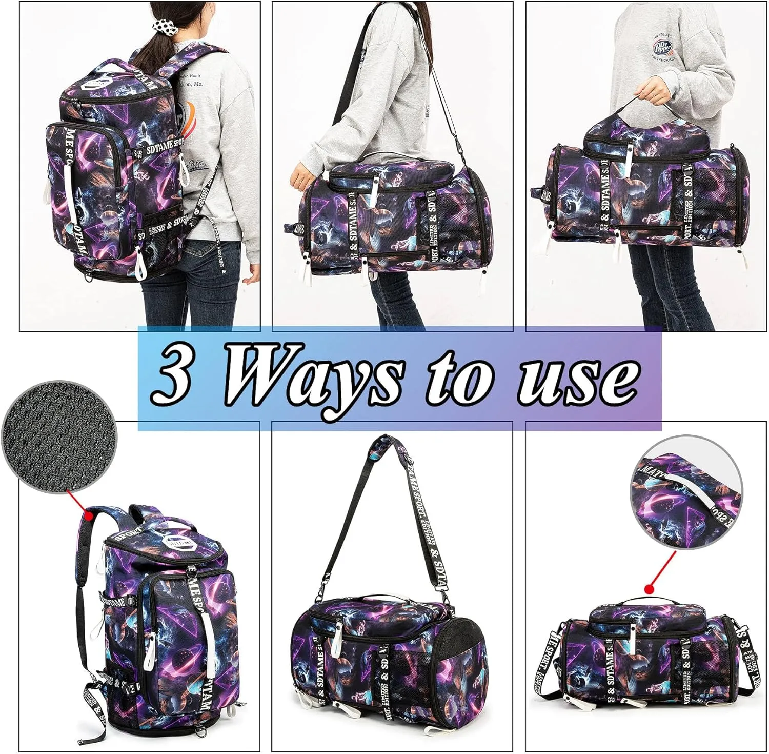 Gym Duffle Bag Backpack with Shoe Compartment,4 ways Travel Backpack for Women and Men,Multi-Functional Weekender bag with Waterproof Layer&Laptop Compartment for Fitness, Travel,Camping