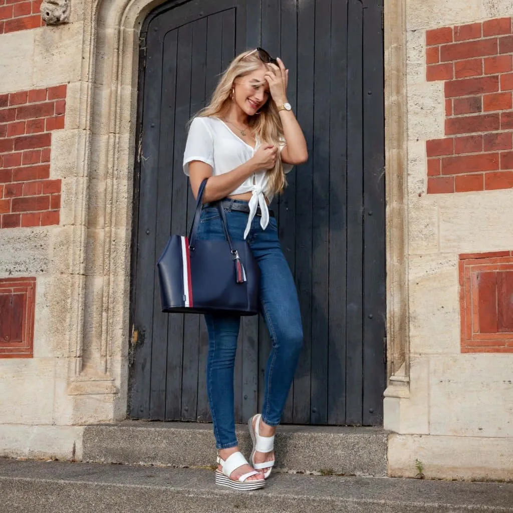 Handmade Leather Tote Bag - British Edit - Navy Blue