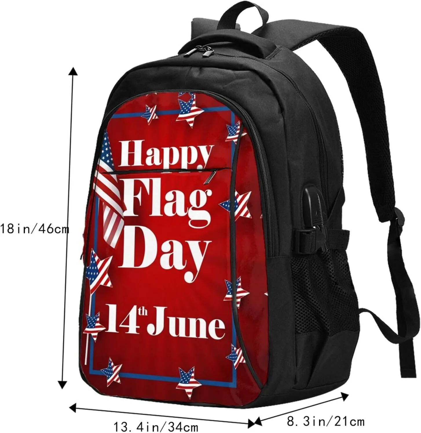 Happy Flag Day American Flag Travel Backpack Laptop Backpacks Business Rucksack Outdoor Daypack Large Sport Bag with Luggage Strap USB Charging Port for Hiking Working