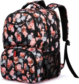 HILUSEN Lunch Backpack for Women, Insulated Cooler Lunch Box Backpack, Extra Large Work Backpack with USB Charging Port, Water Resistant 17 inch Travel Laptop Backpack