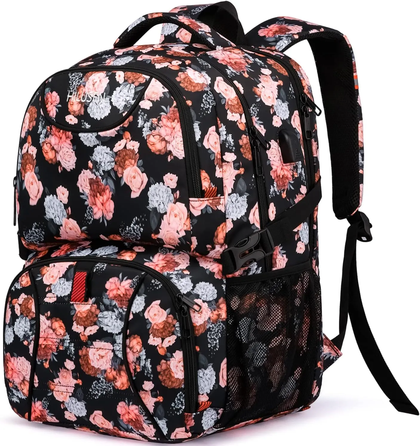 HILUSEN Lunch Backpack for Women, Insulated Cooler Lunch Box Backpack, Extra Large Work Backpack with USB Charging Port, Water Resistant 17 inch Travel Laptop Backpack