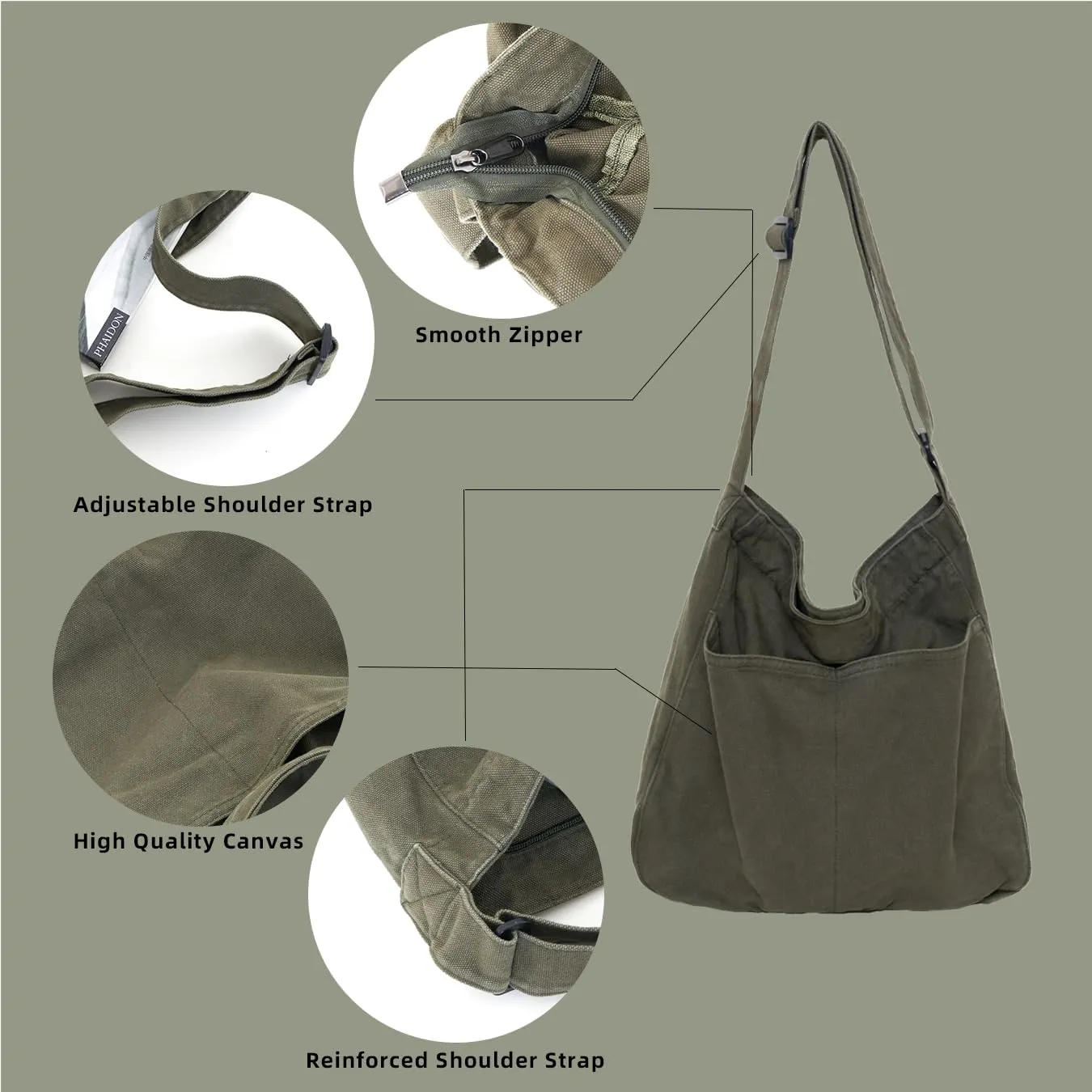 Hobo Bag Canvas Crossbody Shoulder Bag for Women and Men Large Casual Messenger Bags Canvas Tote Bag Travel Work