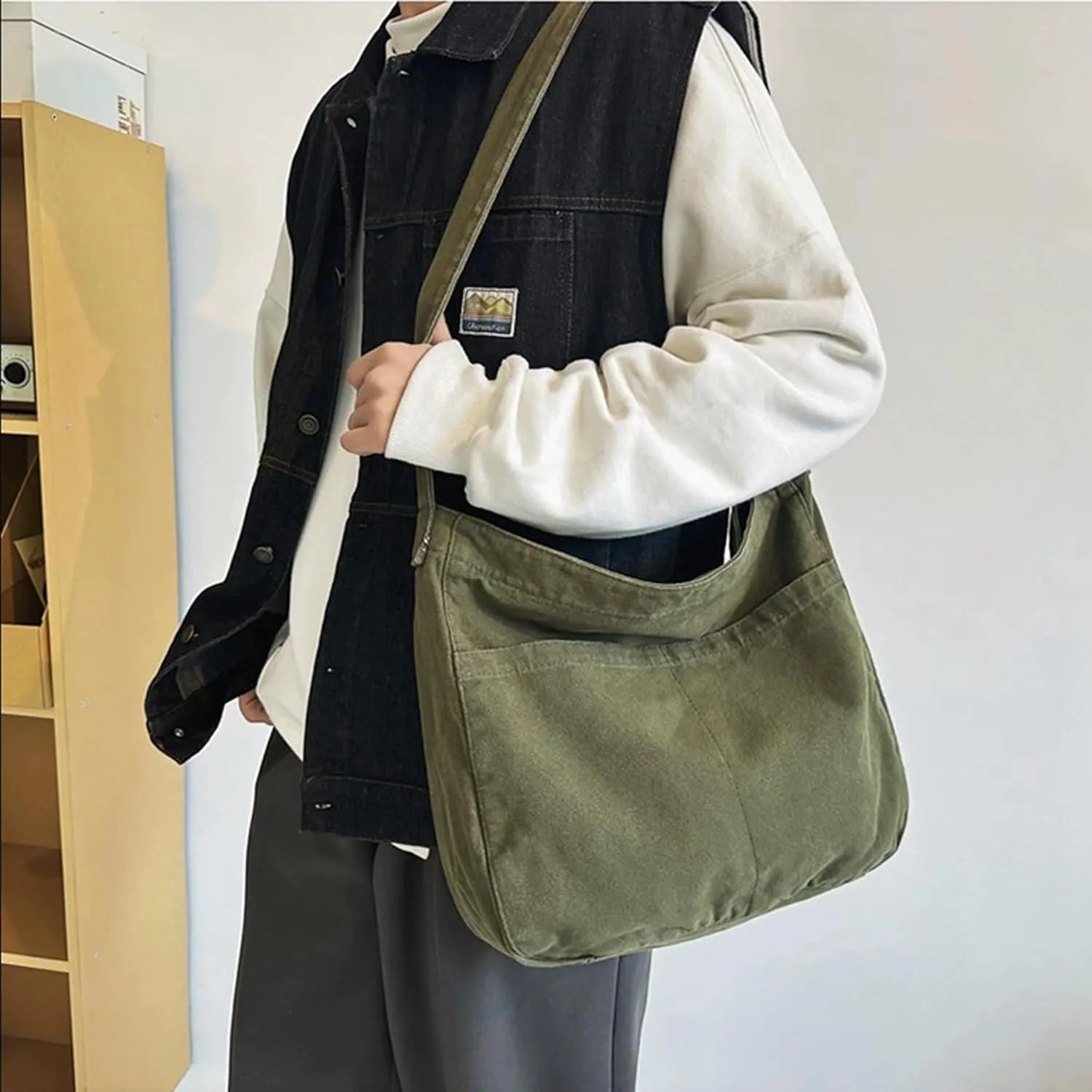 Hobo Bag Canvas Crossbody Shoulder Bag for Women and Men Large Casual Messenger Bags Canvas Tote Bag Travel Work