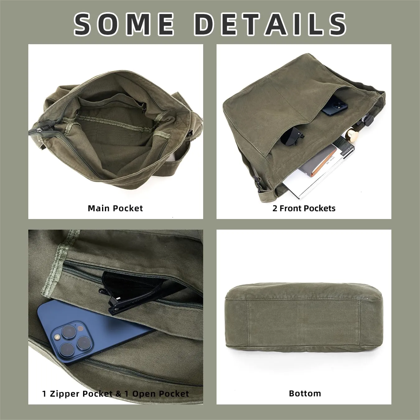 Hobo Bag Canvas Crossbody Shoulder Bag for Women and Men Large Casual Messenger Bags Canvas Tote Bag Travel Work