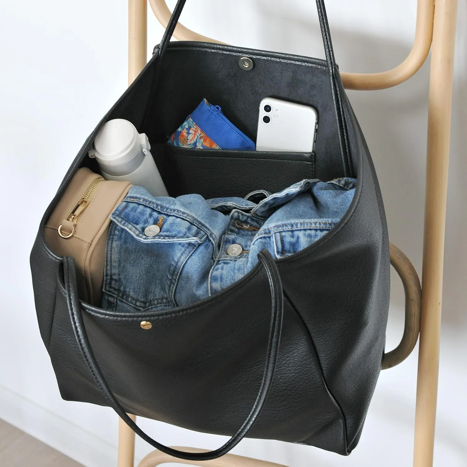 HOXIS Oversize Pu Leather Tote Women Weekender Bag Shopper Handbag Travel Purse