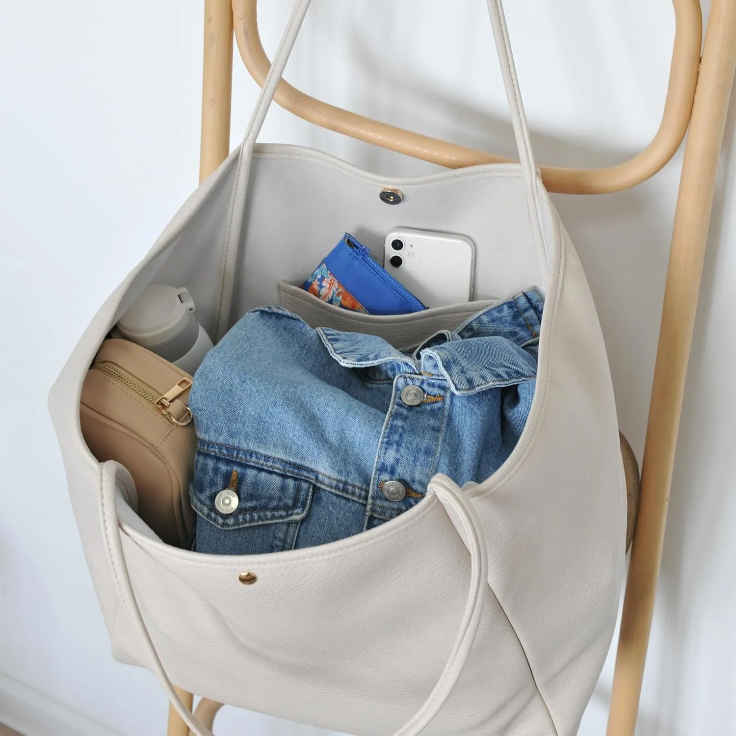 HOXIS Oversize Pu Leather Tote Women Weekender Bag Shopper Handbag Travel Purse