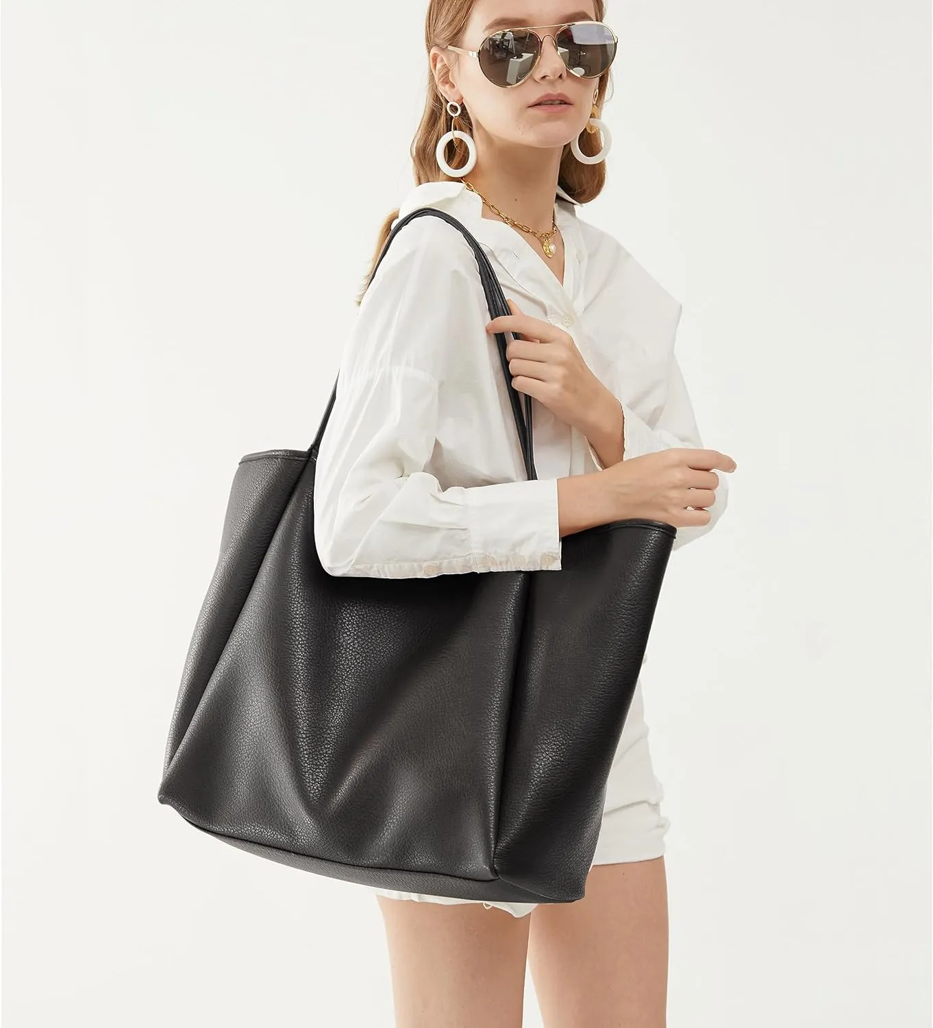 HOXIS Oversize Pu Leather Tote Women Weekender Bag Shopper Handbag Travel Purse