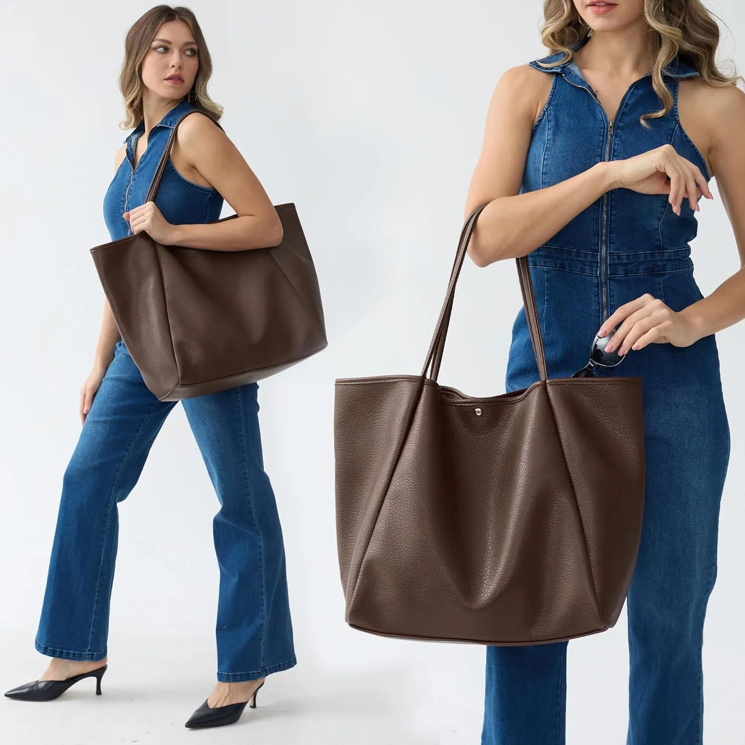 HOXIS Oversize Pu Leather Tote Women Weekender Bag Shopper Handbag Travel Purse