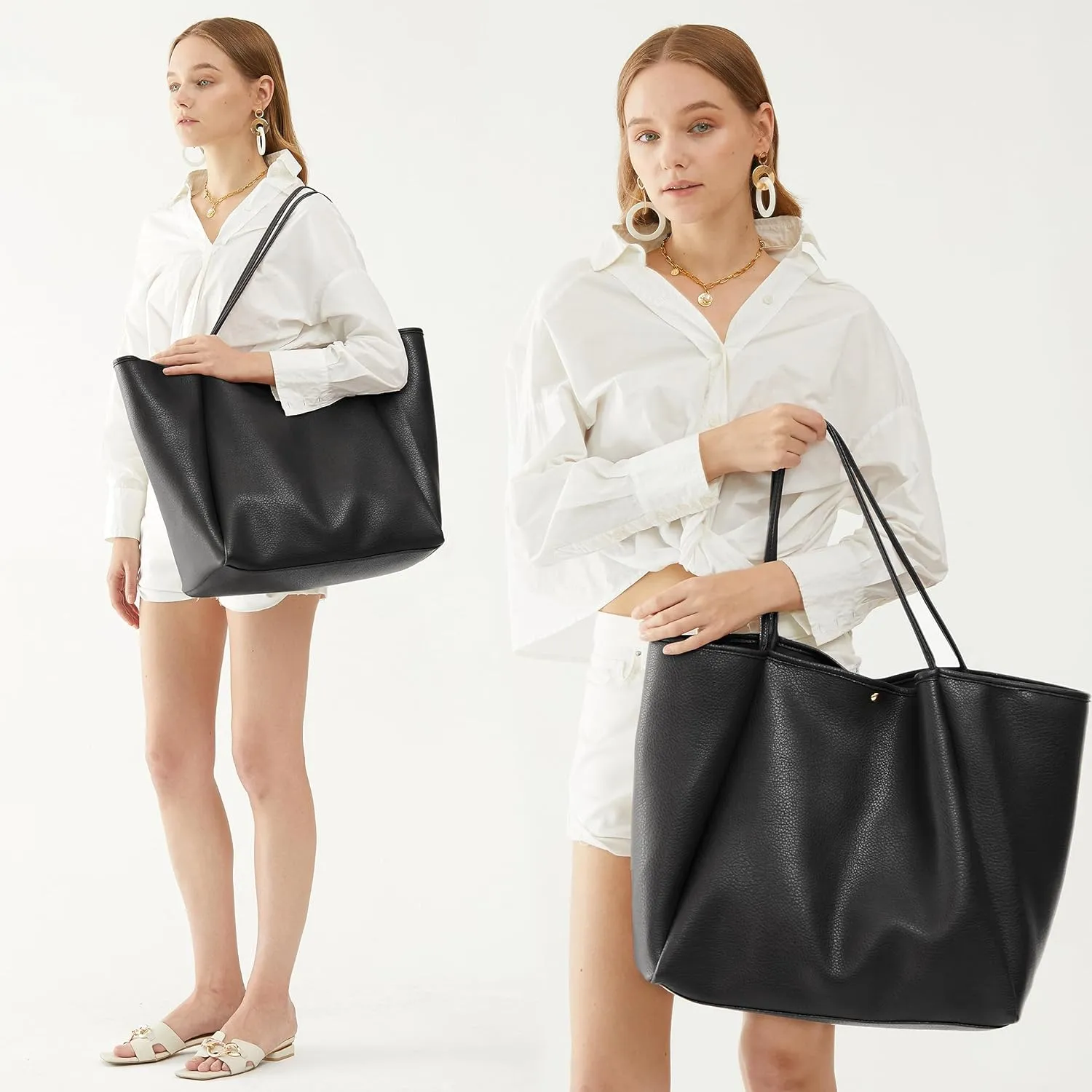HOXIS Oversize Pu Leather Tote Women Weekender Bag Shopper Handbag Travel Purse