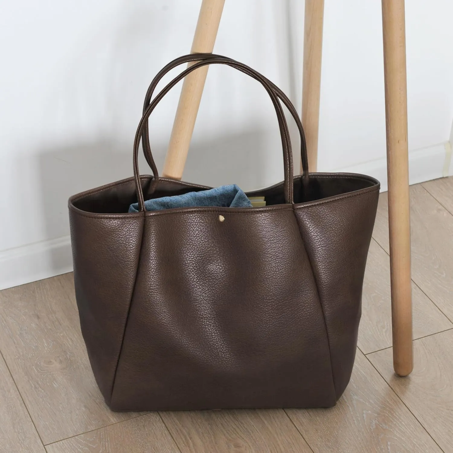 HOXIS Oversize Pu Leather Tote Women Weekender Bag Shopper Handbag Travel Purse