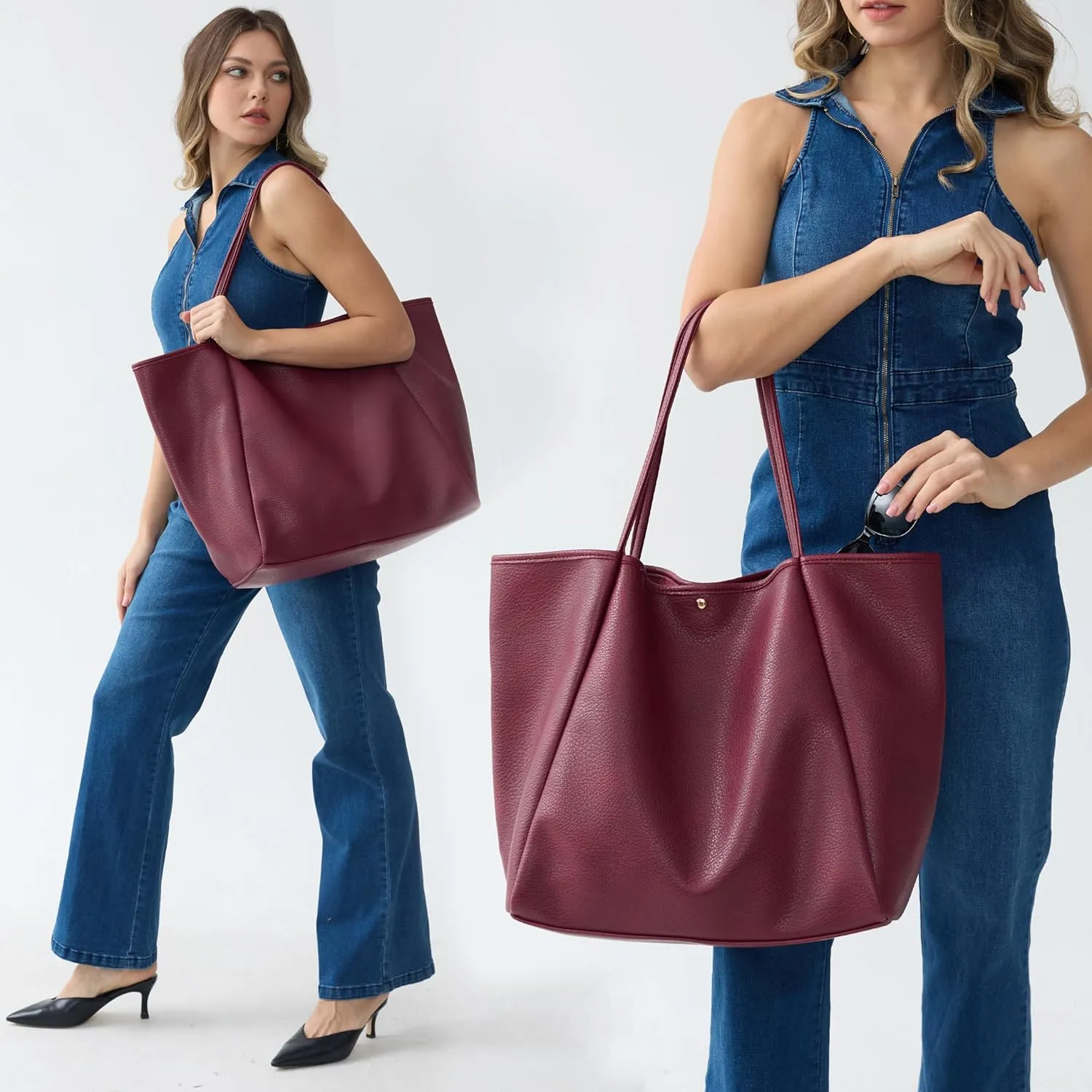 HOXIS Oversize Pu Leather Tote Women Weekender Bag Shopper Handbag Travel Purse