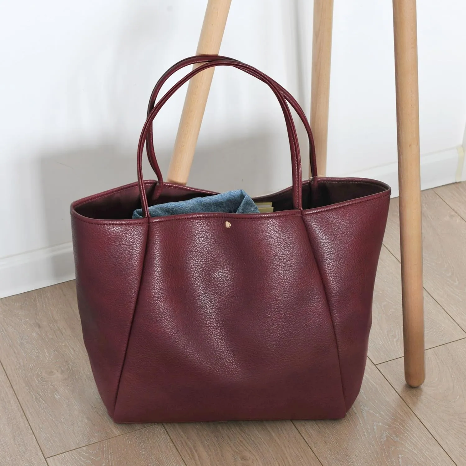 HOXIS Oversize Pu Leather Tote Women Weekender Bag Shopper Handbag Travel Purse