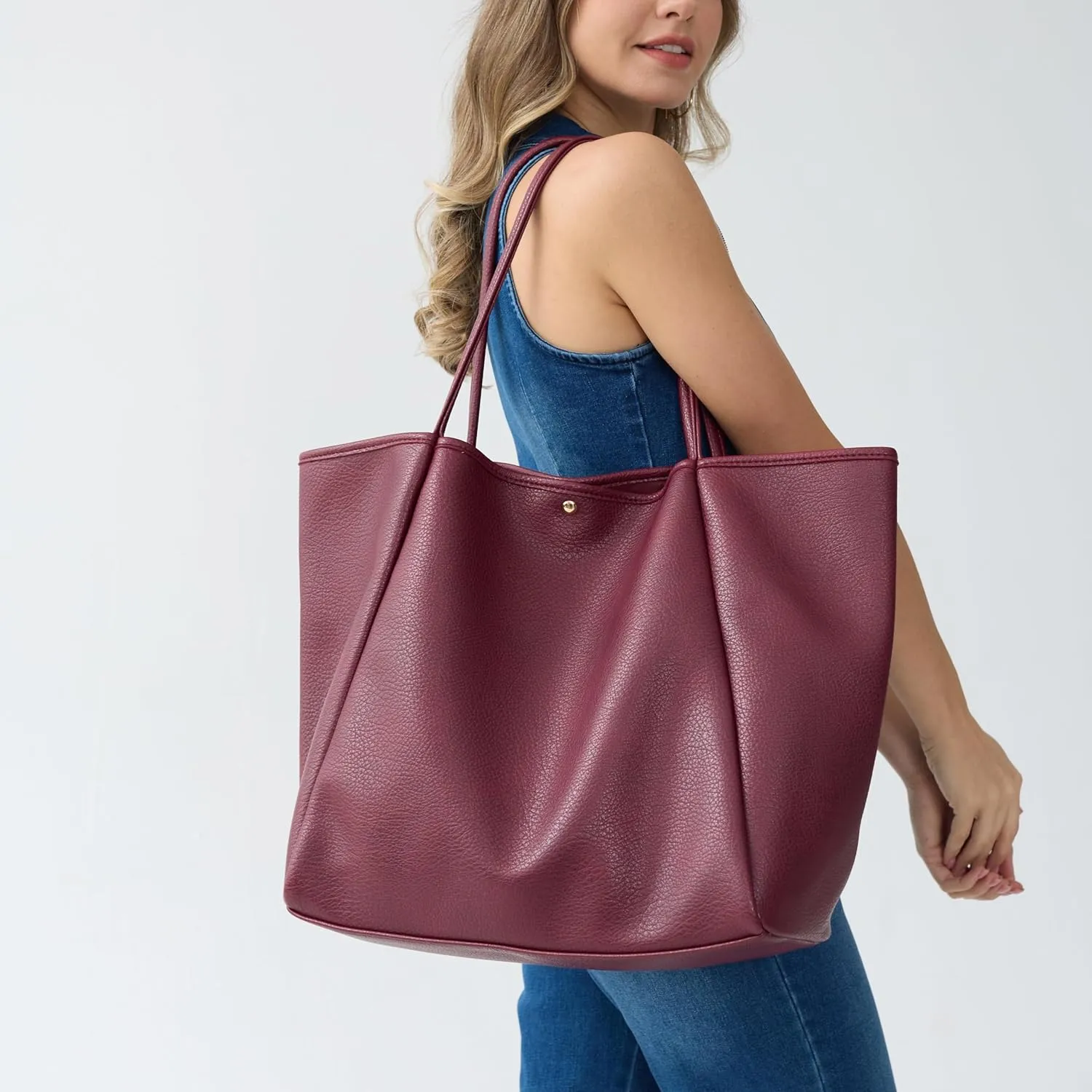 HOXIS Oversize Pu Leather Tote Women Weekender Bag Shopper Handbag Travel Purse