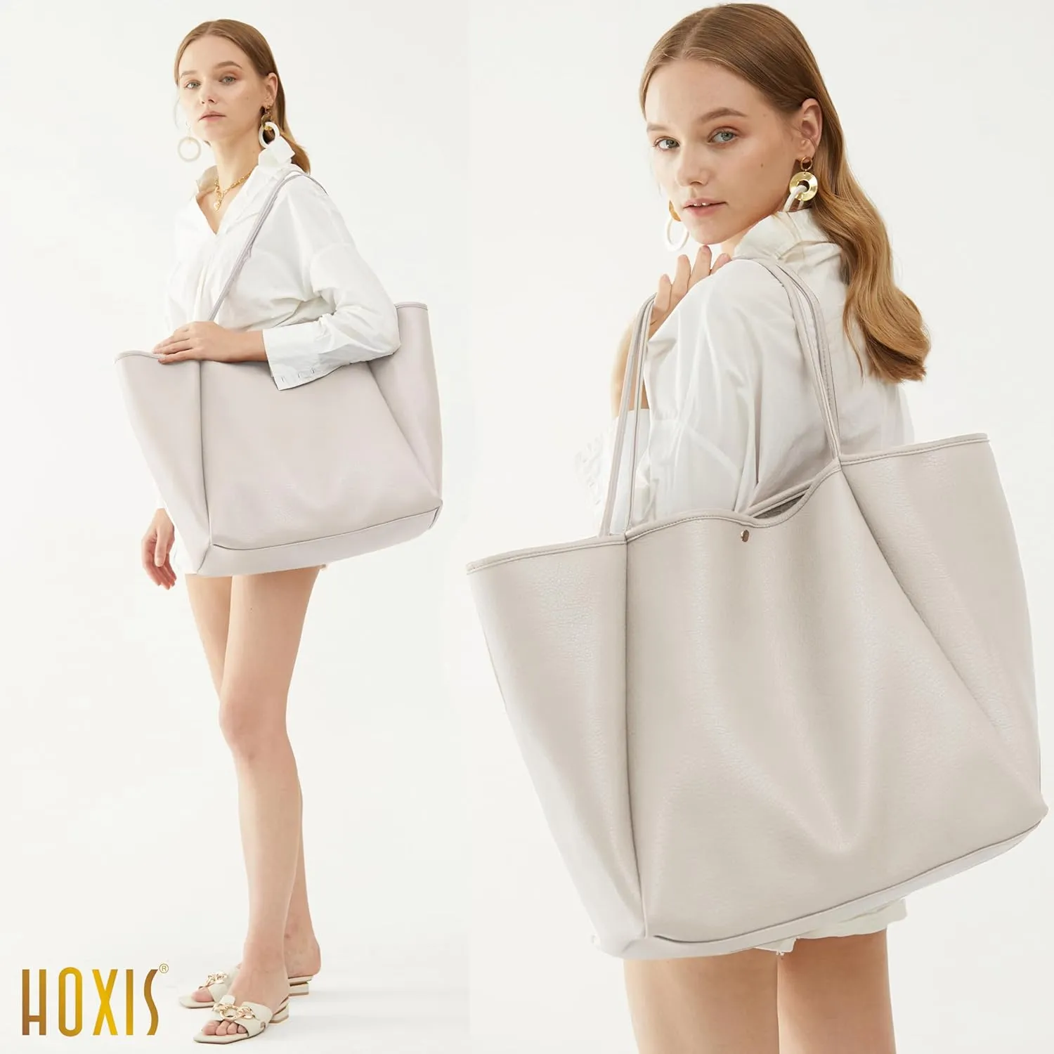 HOXIS Oversize Pu Leather Tote Women Weekender Bag Shopper Handbag Travel Purse