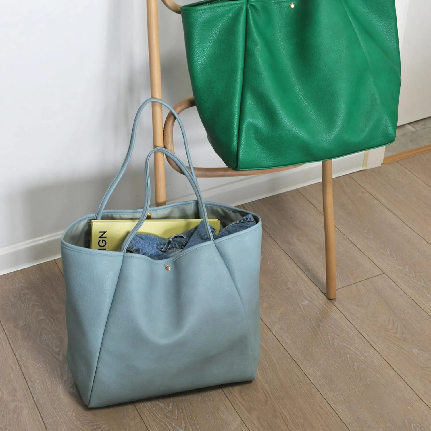 HOXIS Oversize Pu Leather Tote Women Weekender Bag Shopper Handbag Travel Purse