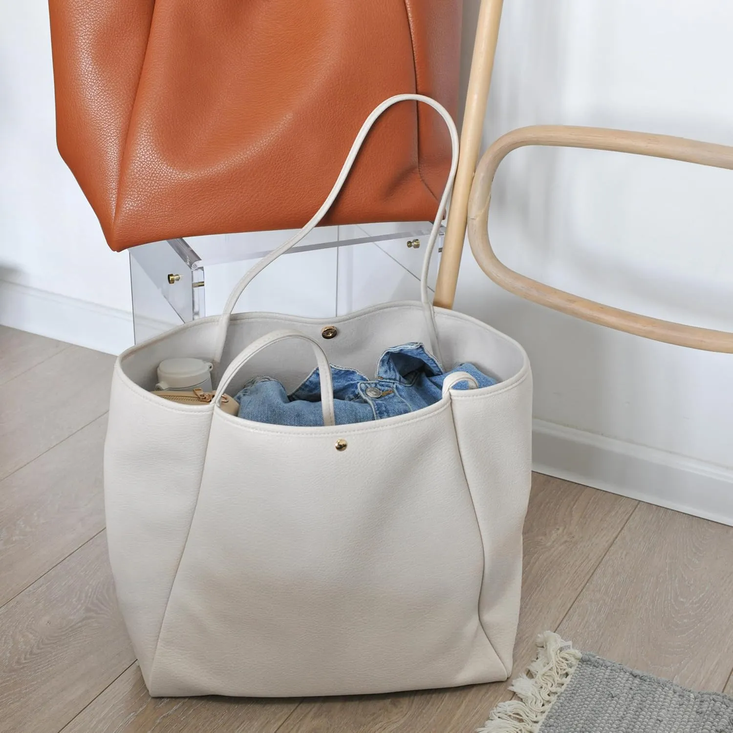 HOXIS Oversize Pu Leather Tote Women Weekender Bag Shopper Handbag Travel Purse