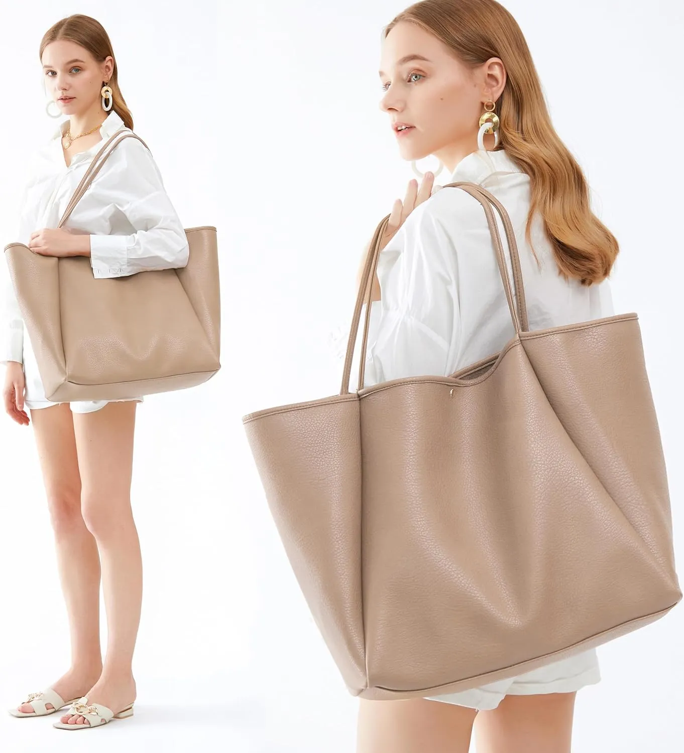 HOXIS Oversize Pu Leather Tote Women Weekender Bag Shopper Handbag Travel Purse