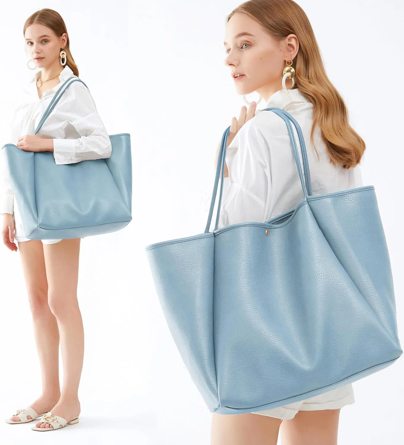 HOXIS Oversize Pu Leather Tote Women Weekender Bag Shopper Handbag Travel Purse