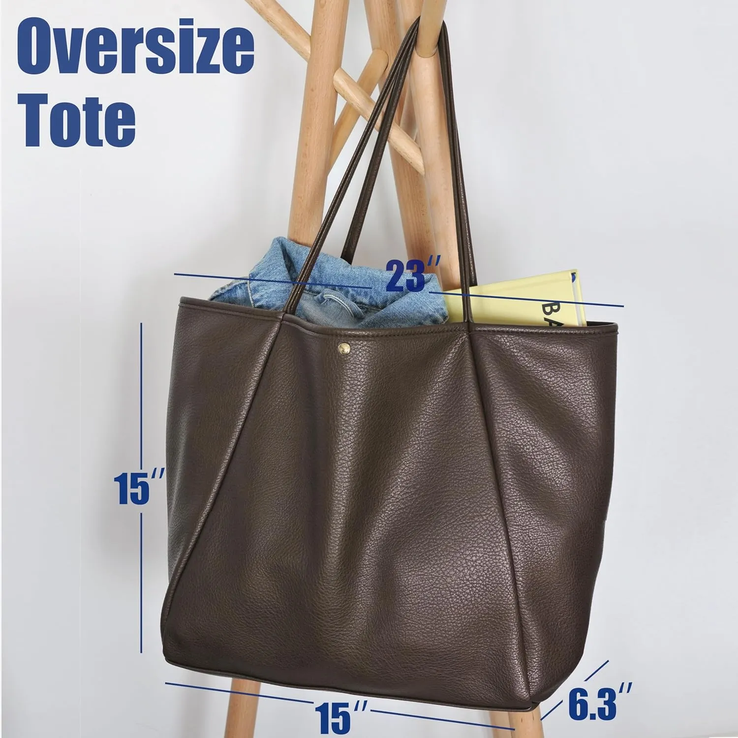 HOXIS Oversize Pu Leather Tote Women Weekender Bag Shopper Handbag Travel Purse