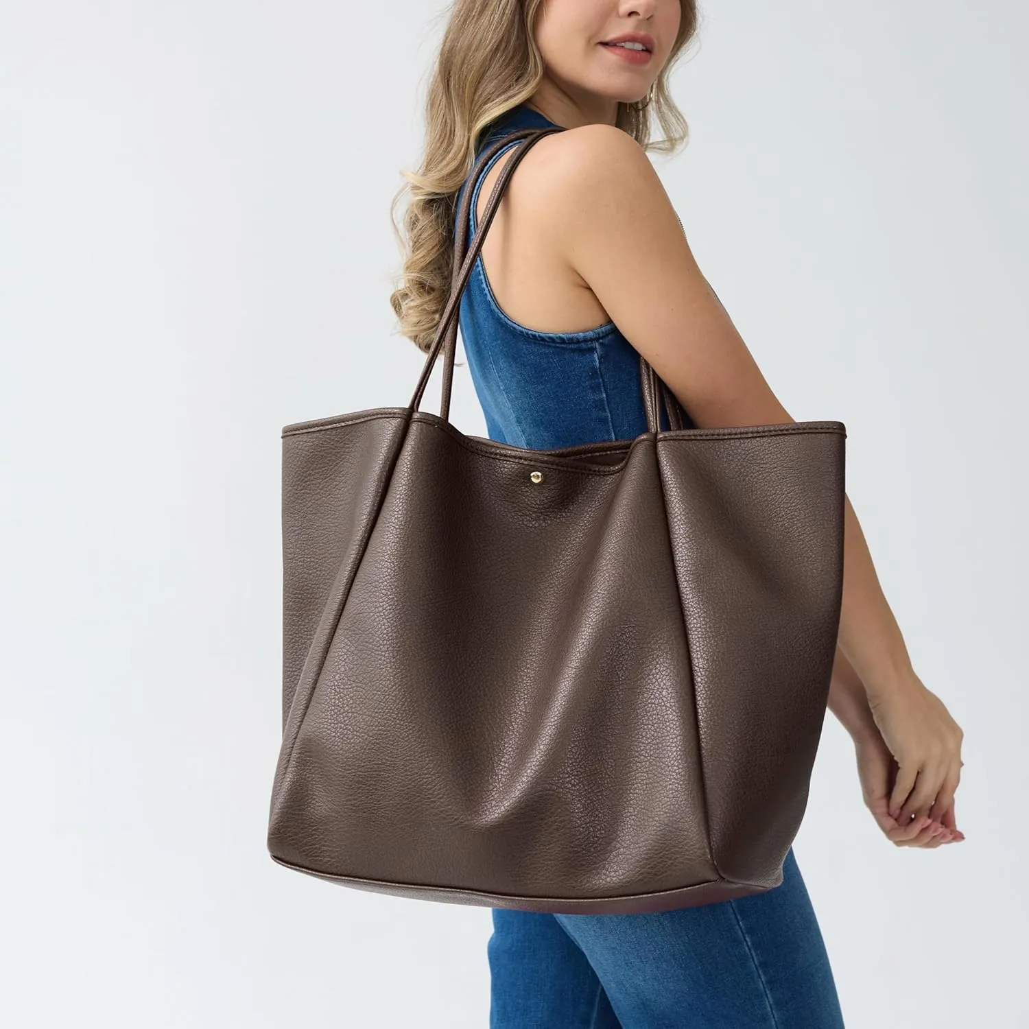 HOXIS Oversize Pu Leather Tote Women Weekender Bag Shopper Handbag Travel Purse