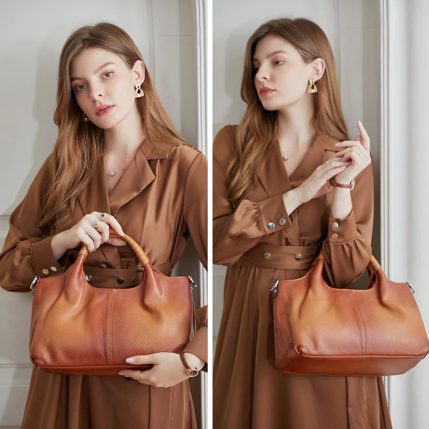 Iswee Genuine Leather Shoulder Bags Purses and Handbags for Women Satchel Designer Cross Body Hobo Medium Size Tote