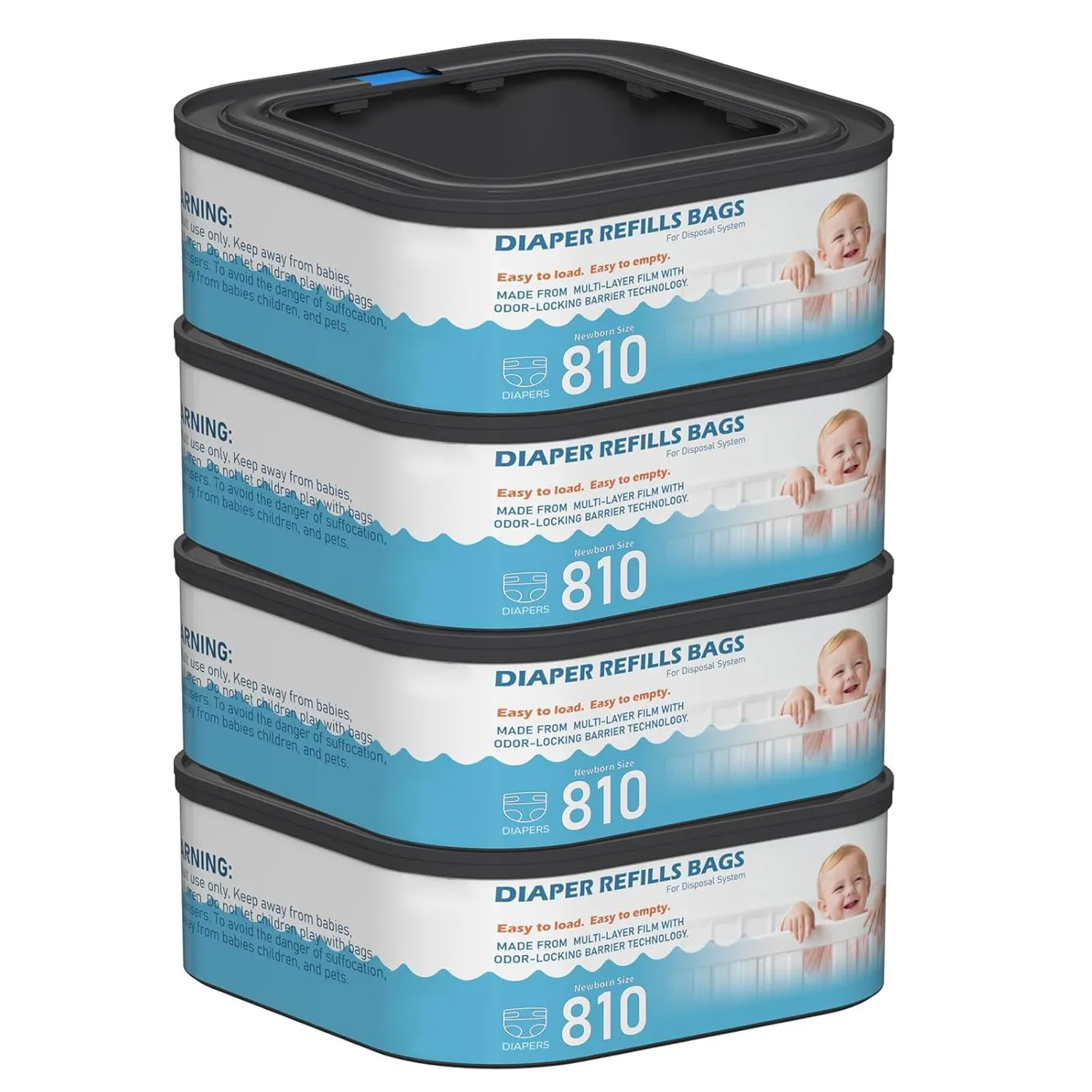 Jumbo Square Refills Disposal Bags Refill Compatible with Diaper Genie Compact, Select and Classic Pails, Hold Up to 810 Newborn-Sized Diapers Per Refill, 4 Packs