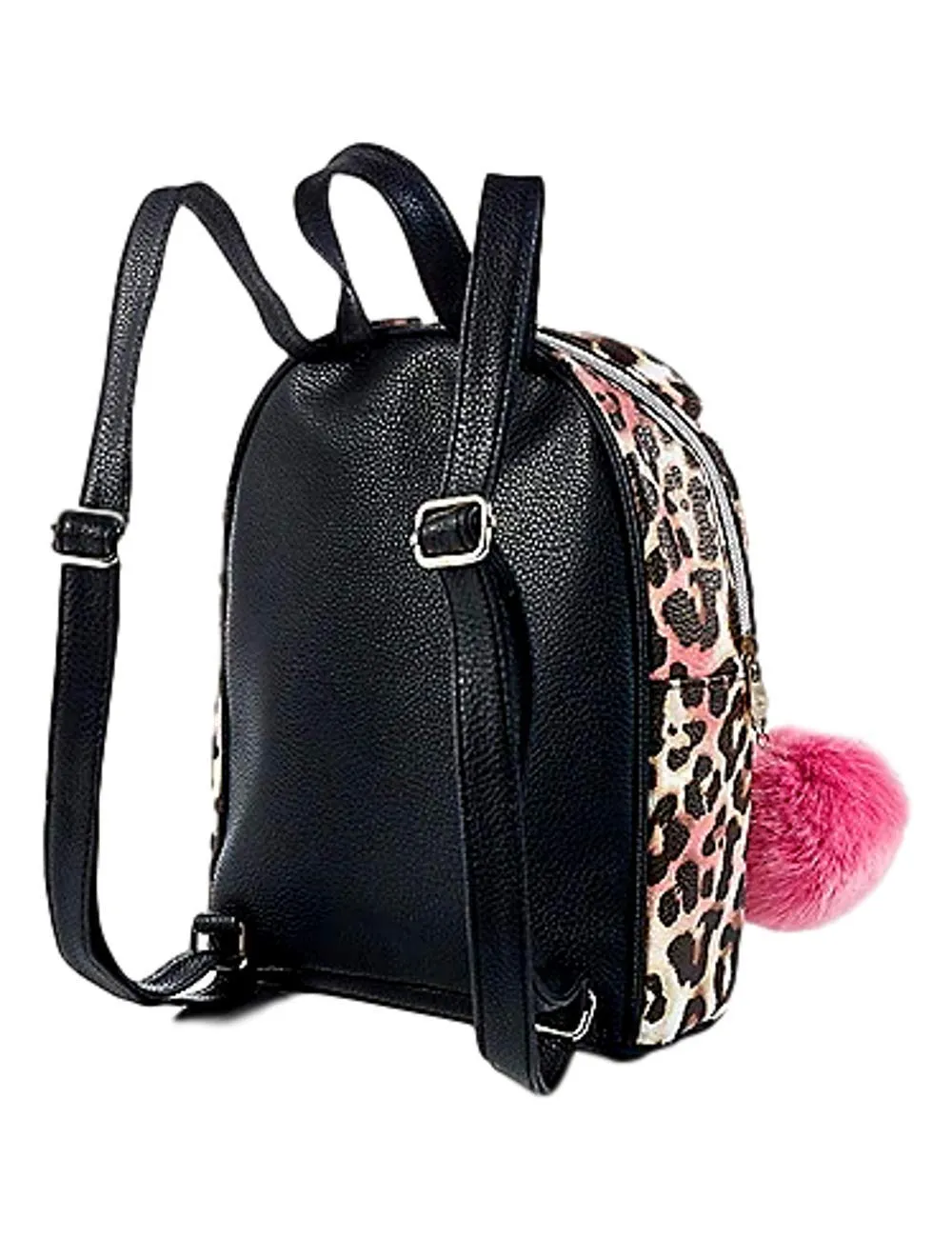 Justice Cheetah Girls Mini Backpack - Cute Mini Travel Daypack Purse with Pompom Keychain - Lightweight and Waterproof Leather Bookbags