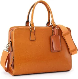 Kattee Genuine Leather Briefcase for Women, Large Capacity Laptop Bag with Luggage Tag
