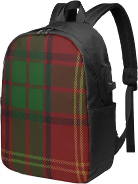 Kirk Clan Family Tartan Usb Travel Laptop Backpack  Durable Polyester Backbag With Charging Port & Headphone Jack