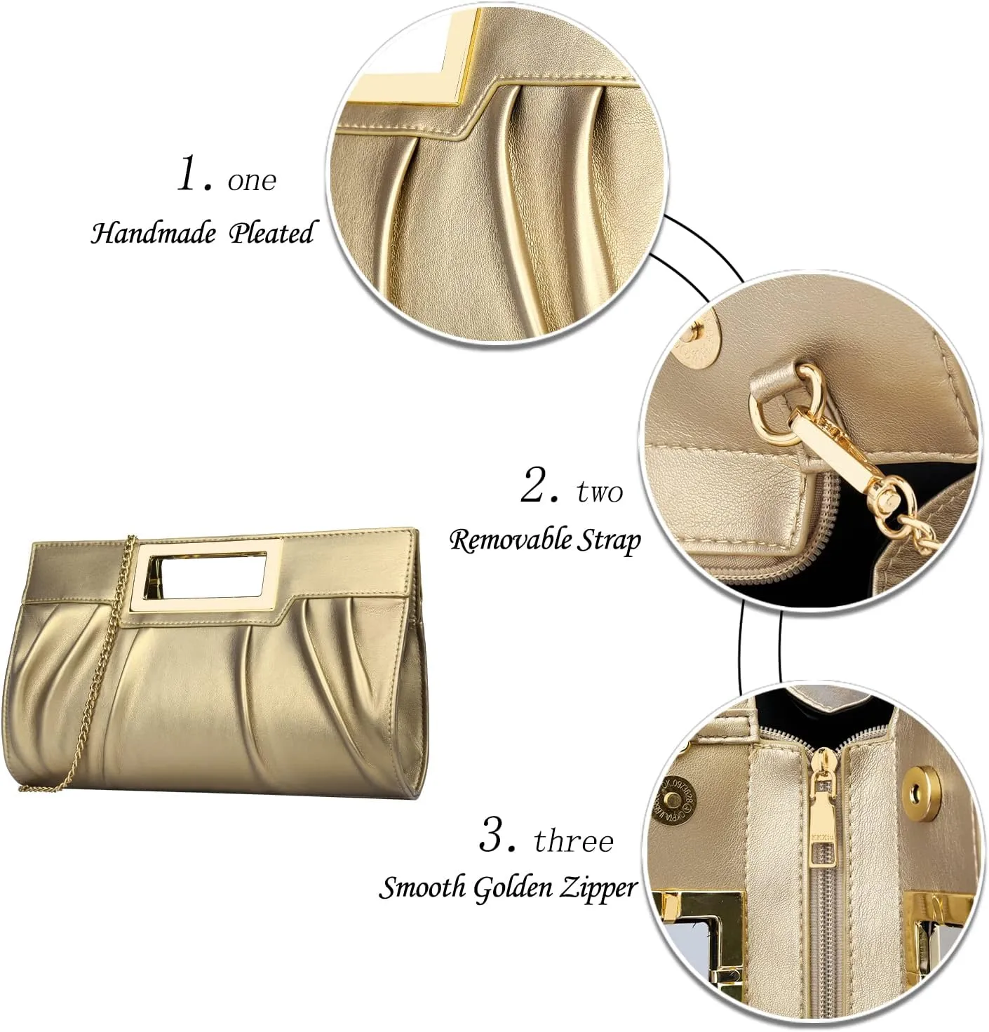 KKXIU Women Clutch Purse Elegant Pleated Evening Bag for Wedding Prom Bridal with Chain Strap