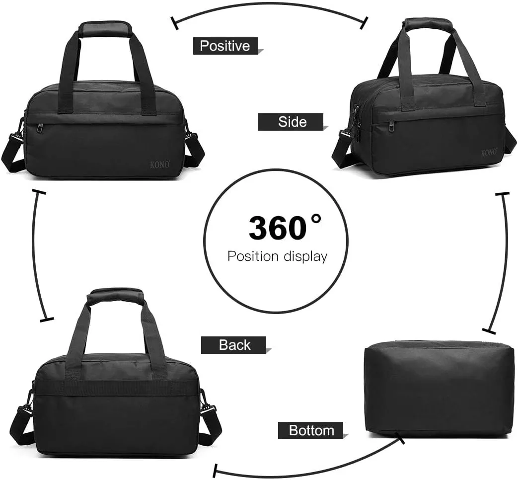 Kono Travel Duffel - 14L Under Seat Carry-On Sports Tote Gym Weekender Overnight Bag - 13.78"x7.87"x7.87" Black
