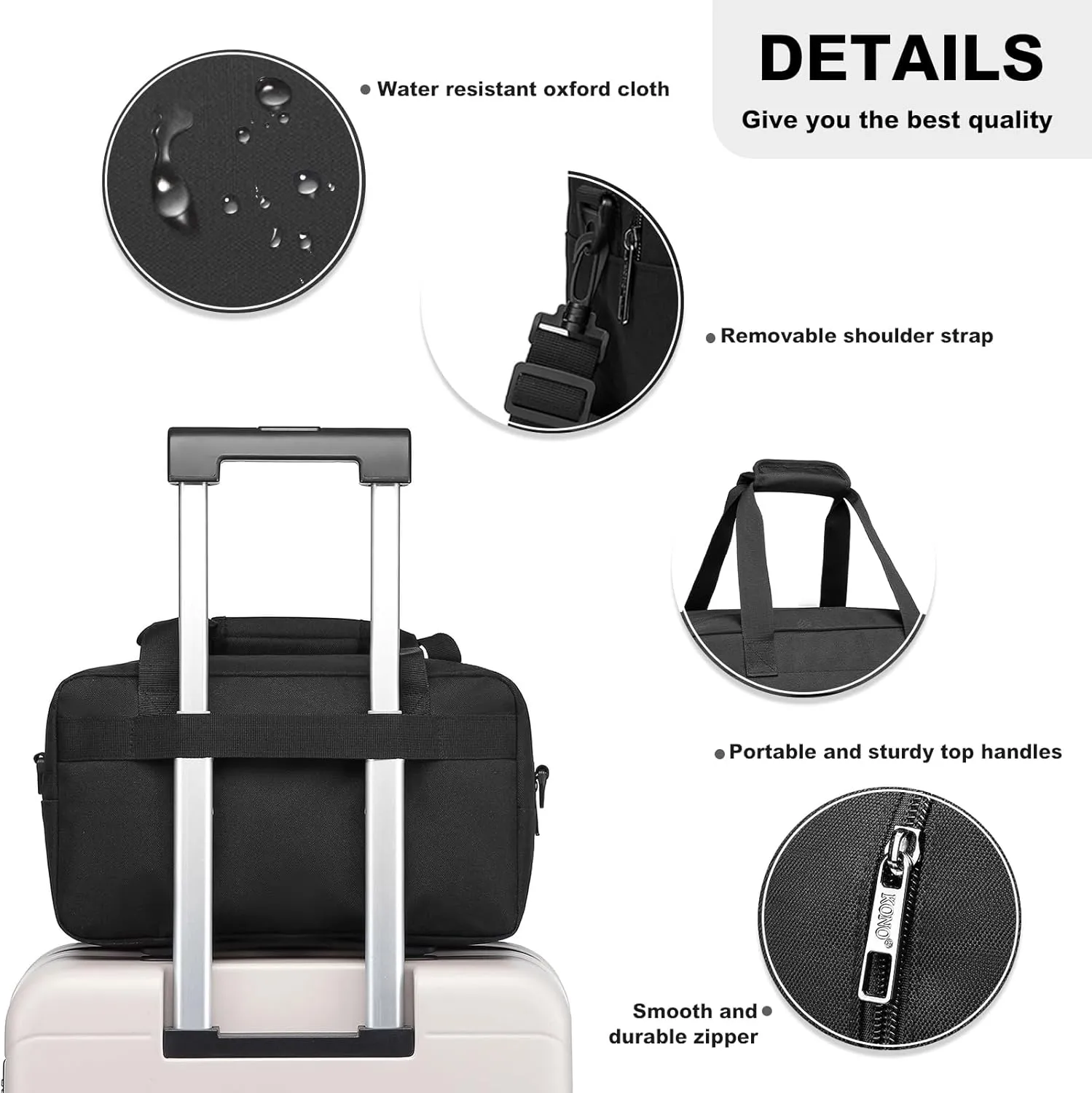 Kono Travel Duffel - 14L Under Seat Carry-On Sports Tote Gym Weekender Overnight Bag - 13.78"x7.87"x7.87" Black