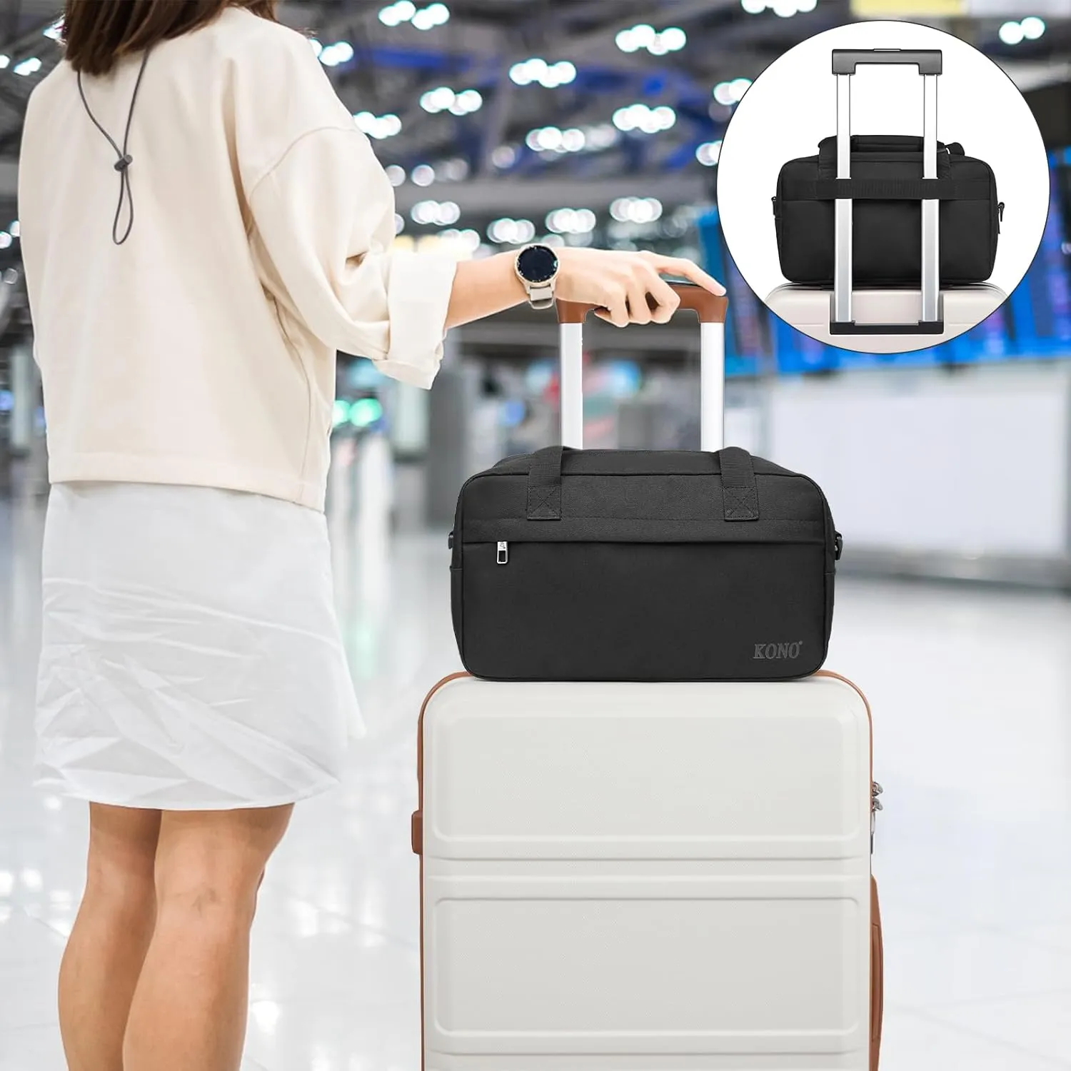 Kono Travel Duffel - 14L Under Seat Carry-On Sports Tote Gym Weekender Overnight Bag - 13.78"x7.87"x7.87" Black