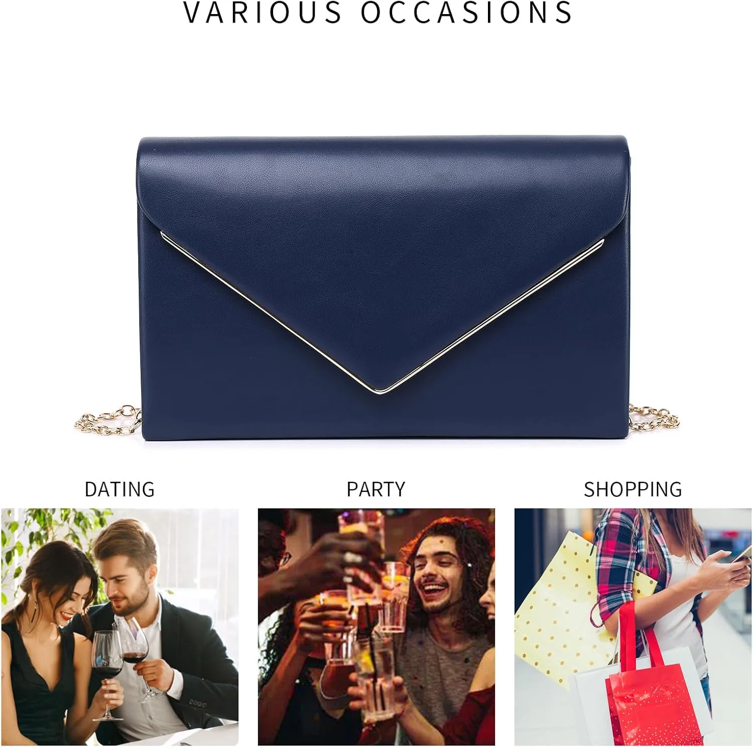 Labair Chic Vegan Leather Clutch Bag Envelope Clutch Purses for Women Evening Wedding Formal Party Handbag.