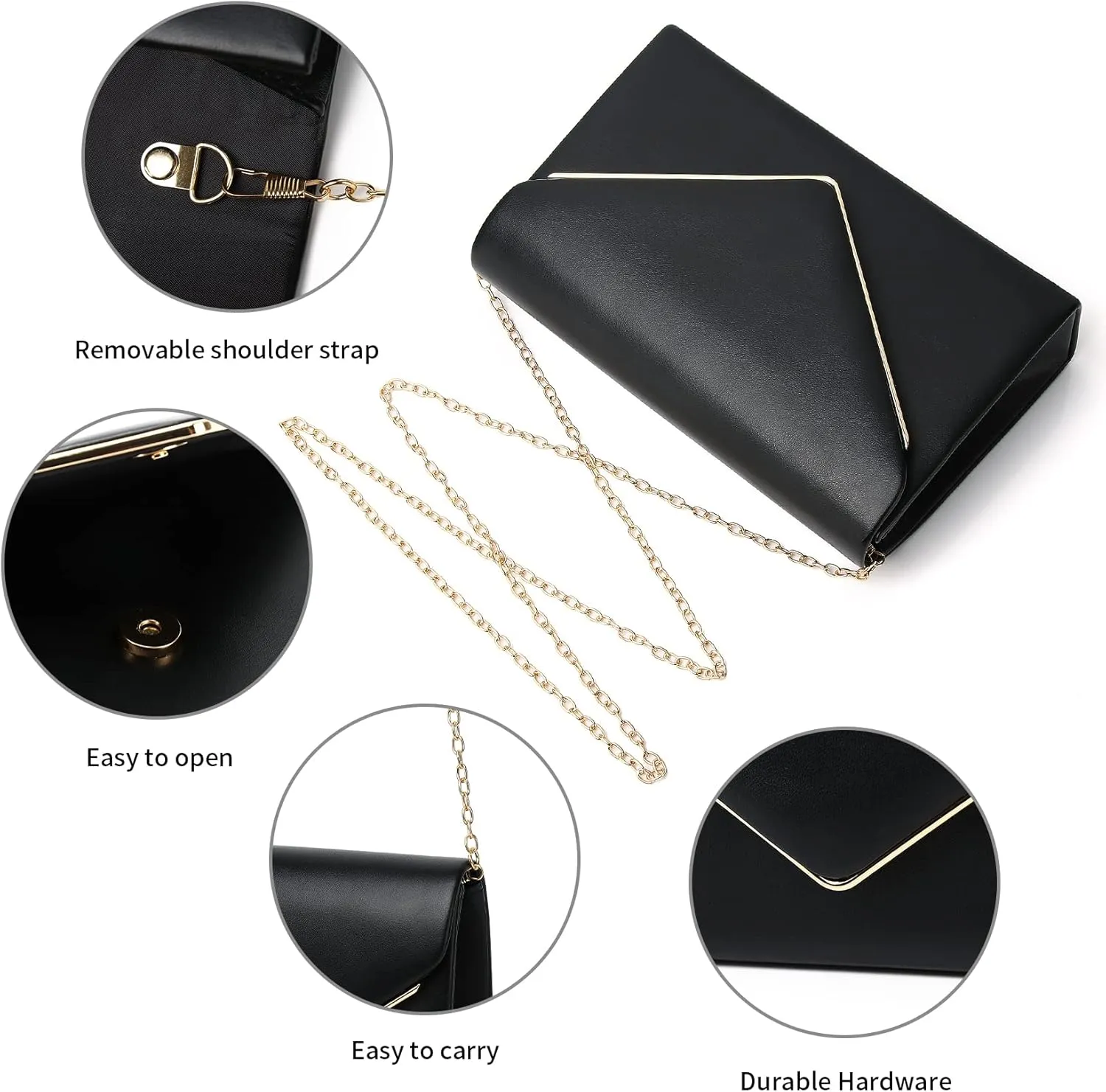 Labair Chic Vegan Leather Clutch Bag Envelope Clutch Purses for Women Evening Wedding Formal Party Handbag.