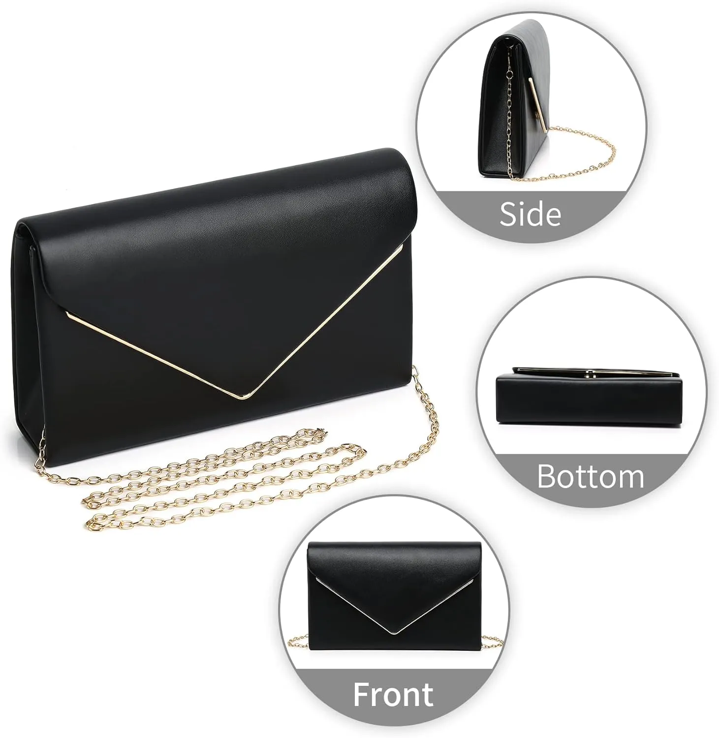 Labair Chic Vegan Leather Clutch Bag Envelope Clutch Purses for Women Evening Wedding Formal Party Handbag.