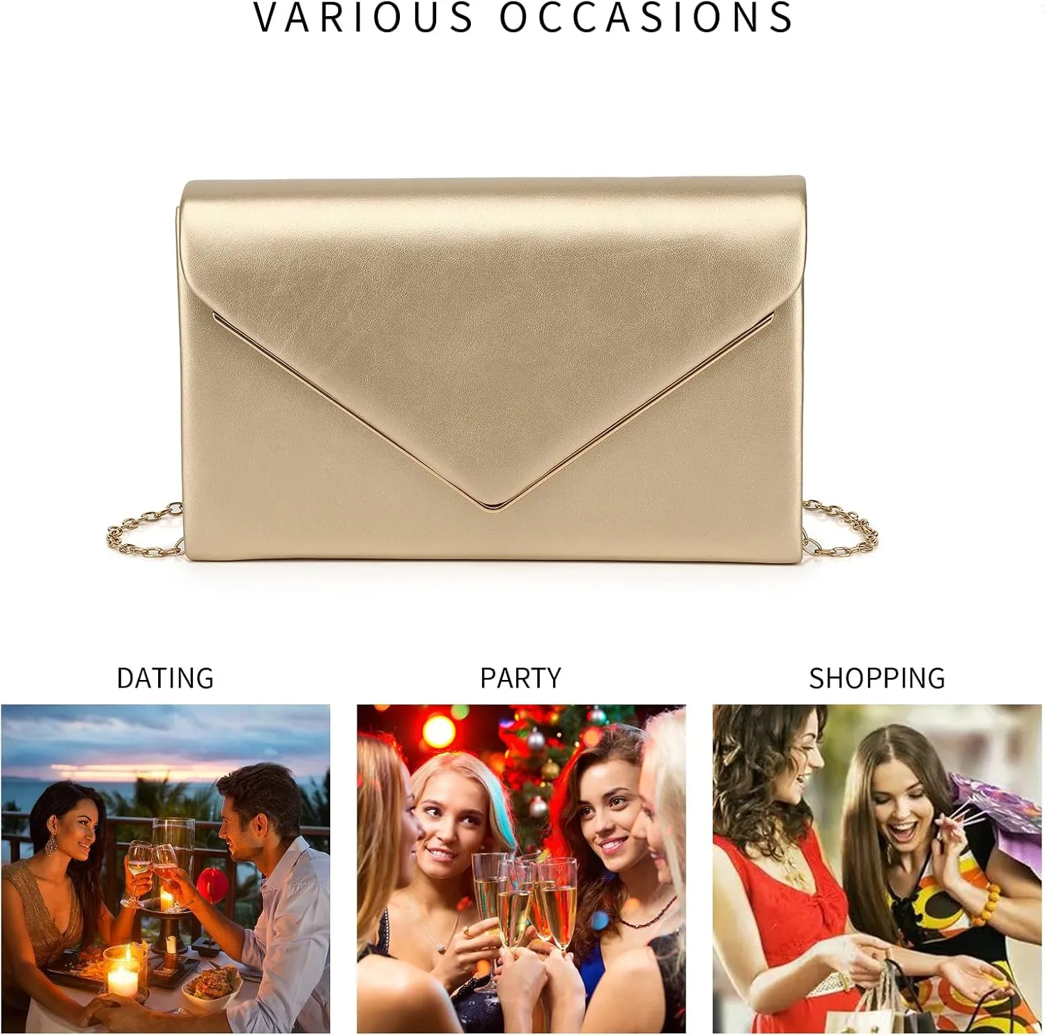 Labair Chic Vegan Leather Clutch Bag Envelope Clutch Purses for Women Evening Wedding Formal Party Handbag.