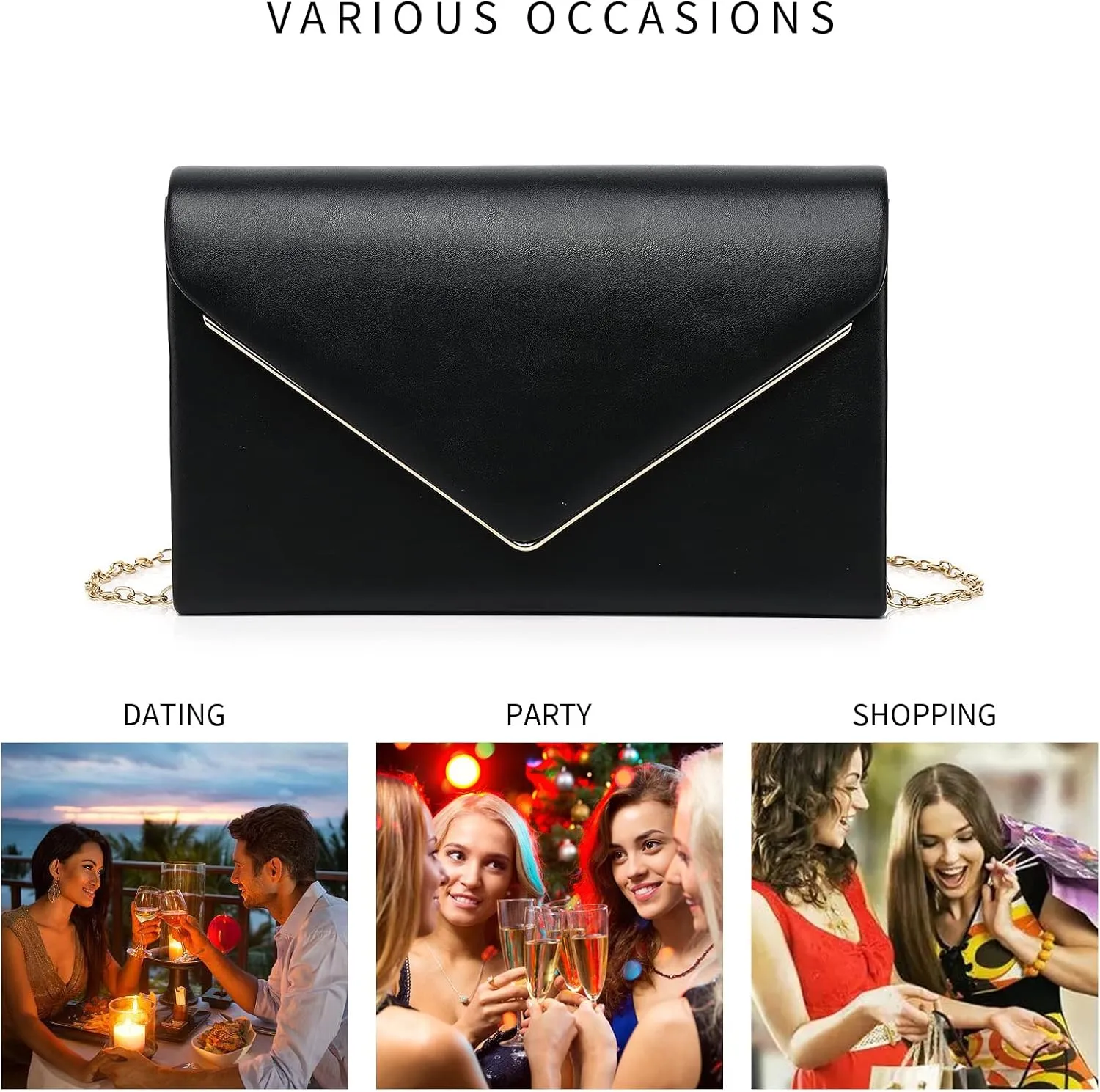 Labair Chic Vegan Leather Clutch Bag Envelope Clutch Purses for Women Evening Wedding Formal Party Handbag.