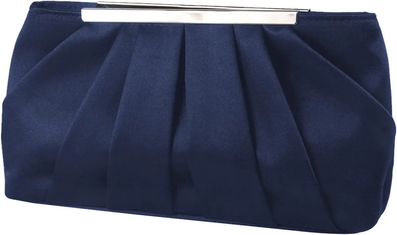 Lanpet Women's Satin Evening Clutch Bag Elegant Pleated Formal Handbag Simple Classic Purse for Women