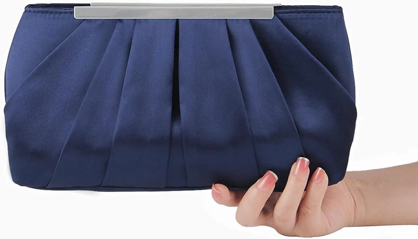 Lanpet Women's Satin Evening Clutch Bag Elegant Pleated Formal Handbag Simple Classic Purse for Women