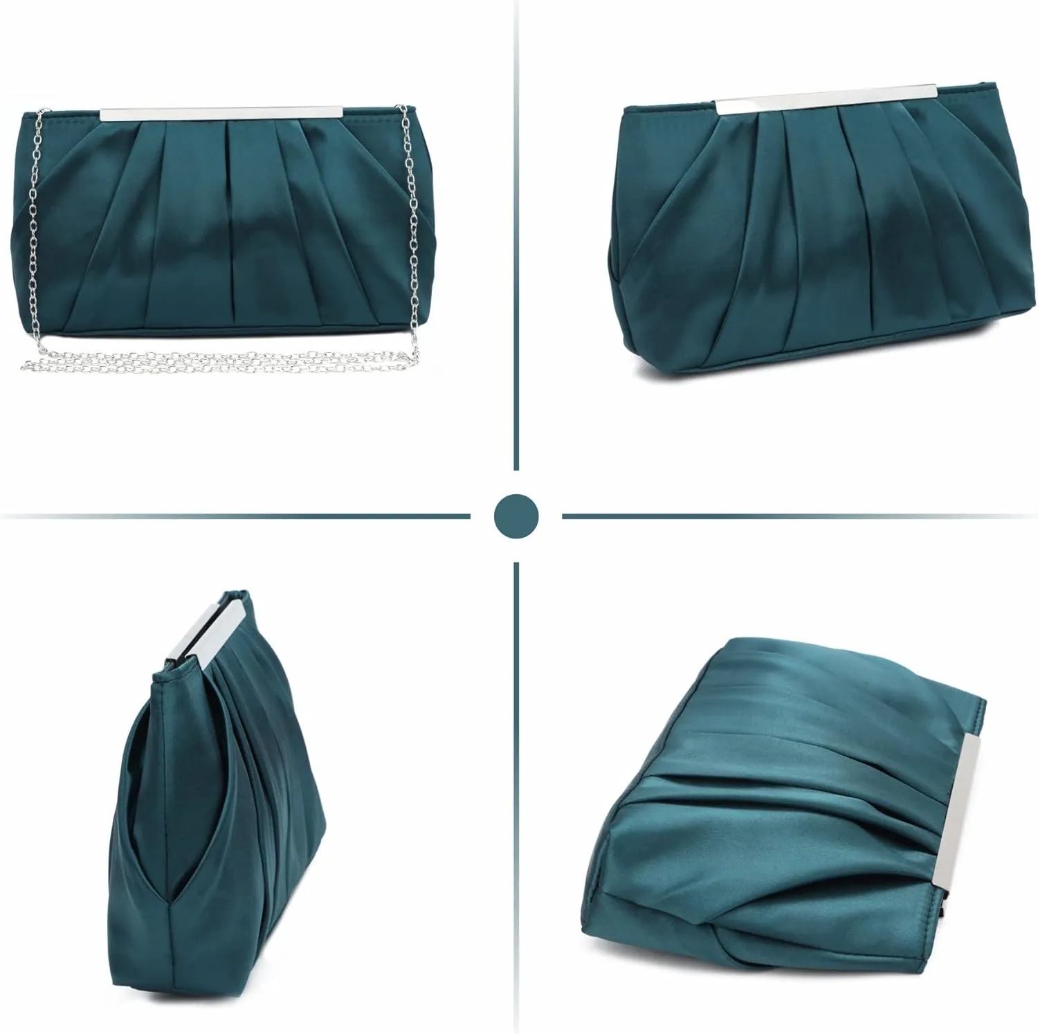 Lanpet Women's Satin Evening Clutch Bag Elegant Pleated Formal Handbag Simple Classic Purse for Women