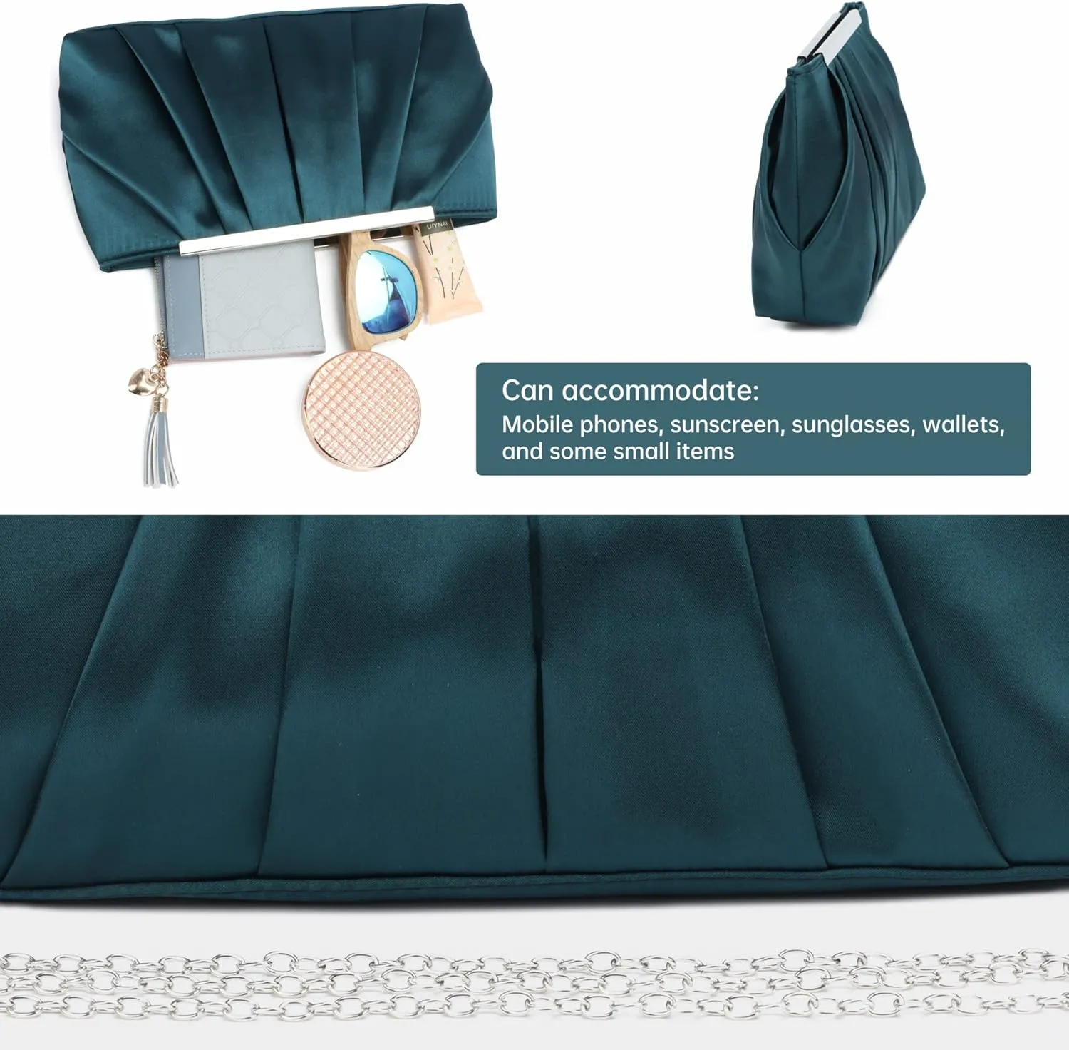 Lanpet Women's Satin Evening Clutch Bag Elegant Pleated Formal Handbag Simple Classic Purse for Women