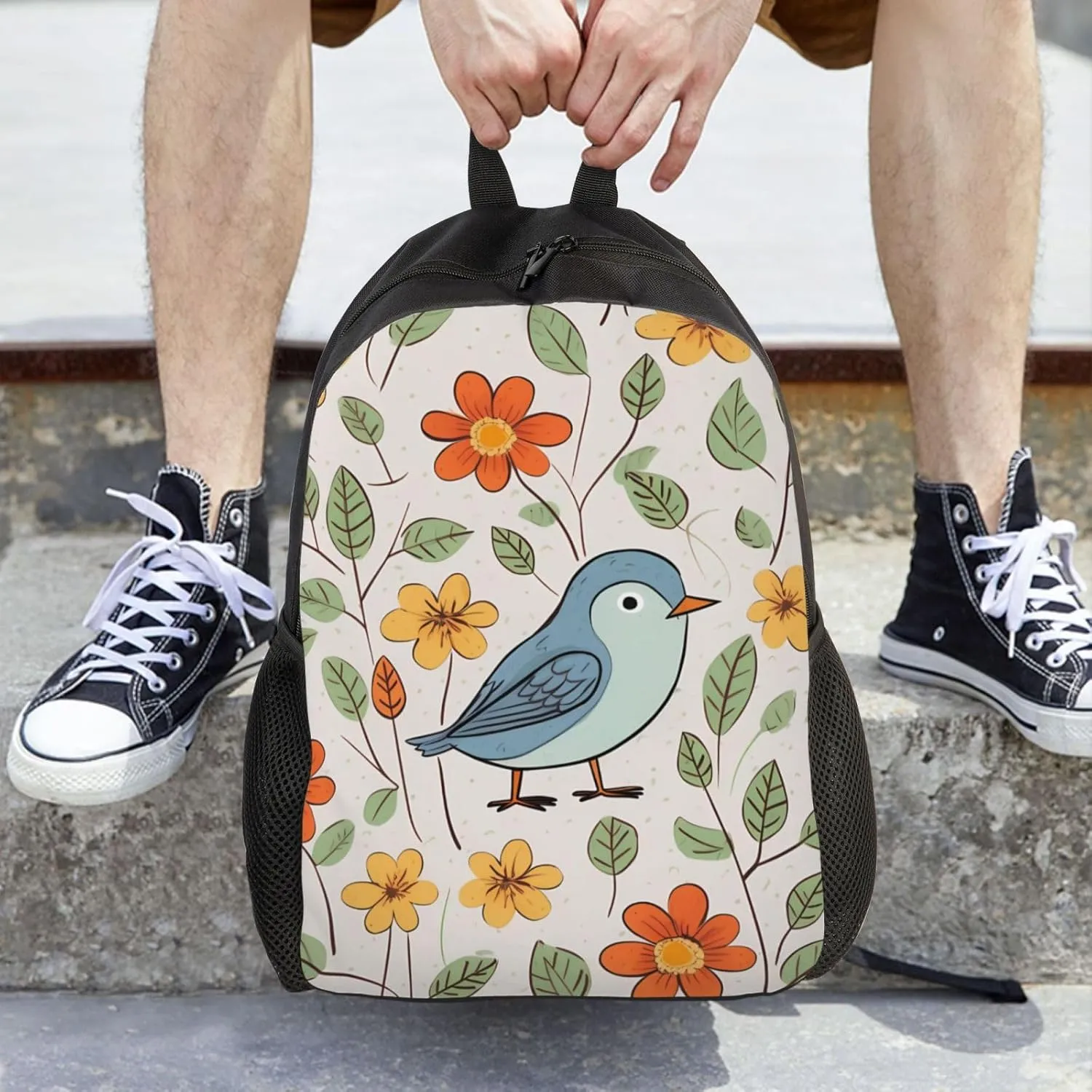 Laptop Backpack for Women Men Carry-on Backpack bird and flower Daypack Lightweight Travel Shoulder Bags