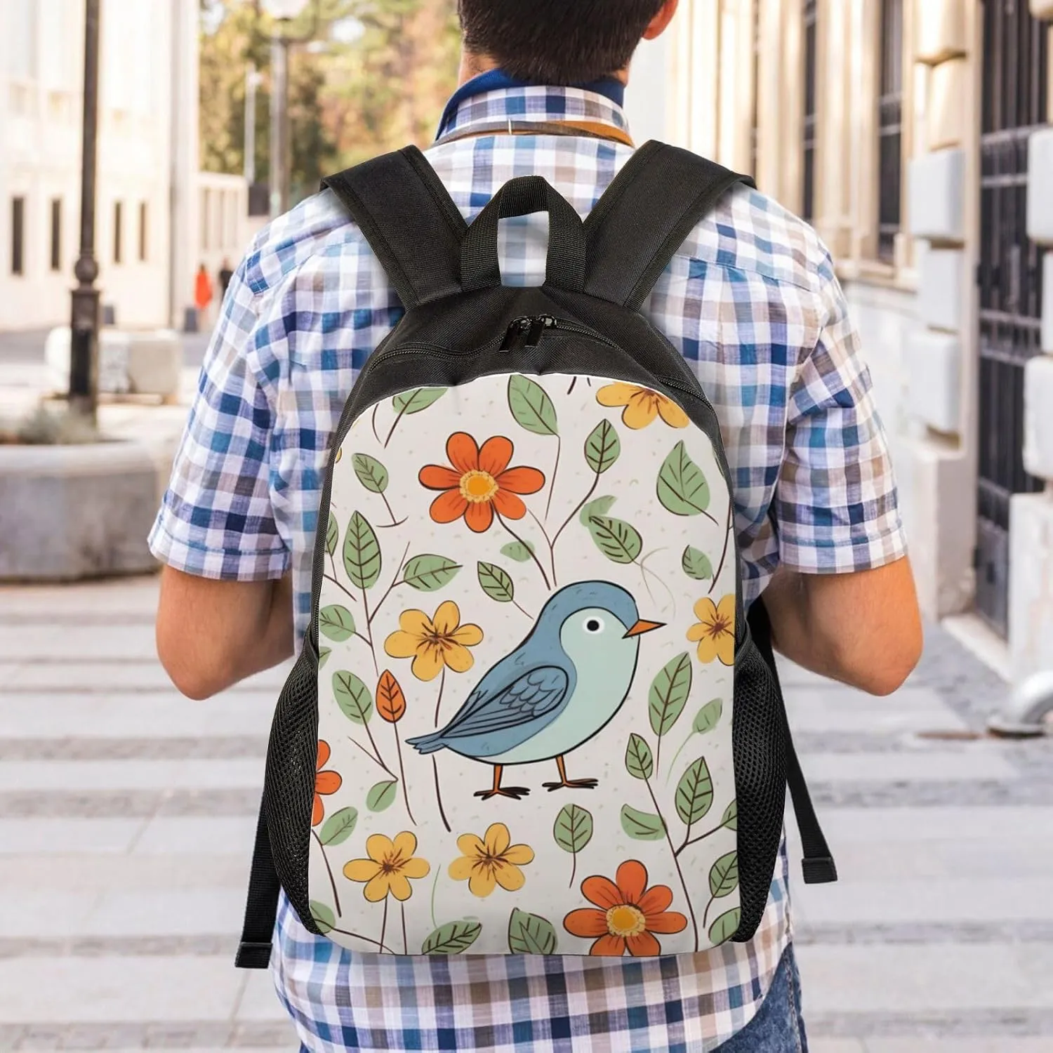 Laptop Backpack for Women Men Carry-on Backpack bird and flower Daypack Lightweight Travel Shoulder Bags