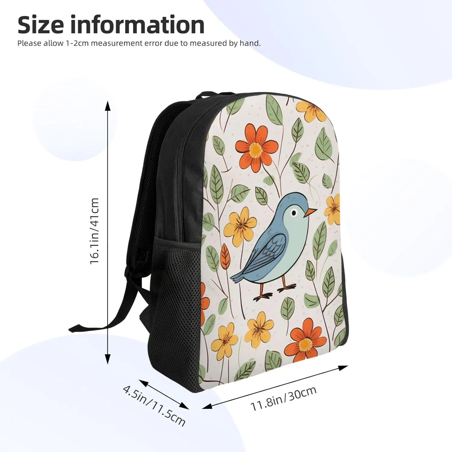 Laptop Backpack for Women Men Carry-on Backpack bird and flower Daypack Lightweight Travel Shoulder Bags