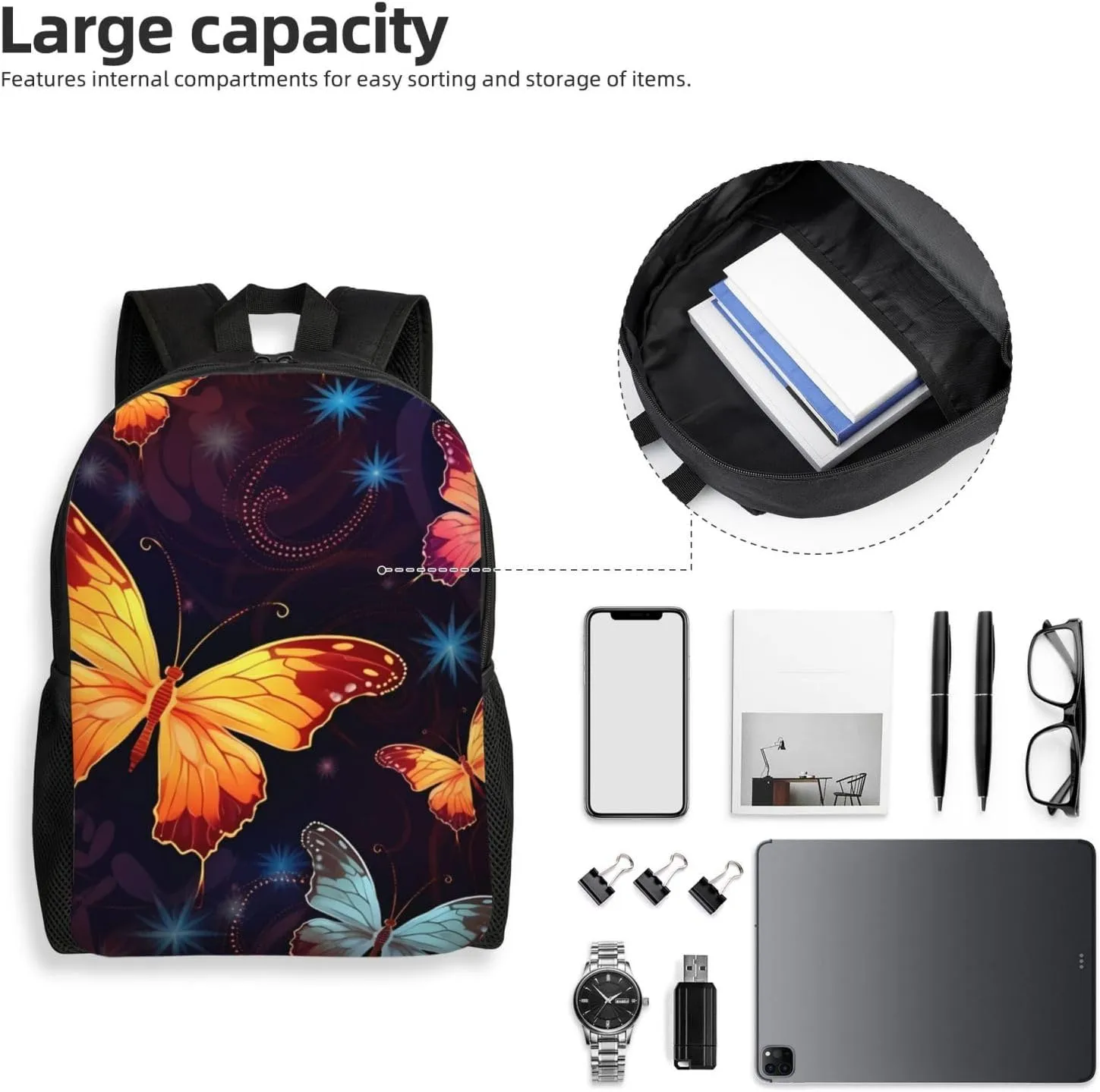 Laptop Backpack for Women Men Carry-on Backpack Butterfly Pattern Daypack Lightweight Travel Shoulder Bags