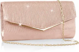 Larcenciel Clutch Purses for Women, Bling Vertical Lines Envelope Evening Bag w/Chain, Formal Ladies Handbags,9.05x1.97x4.72