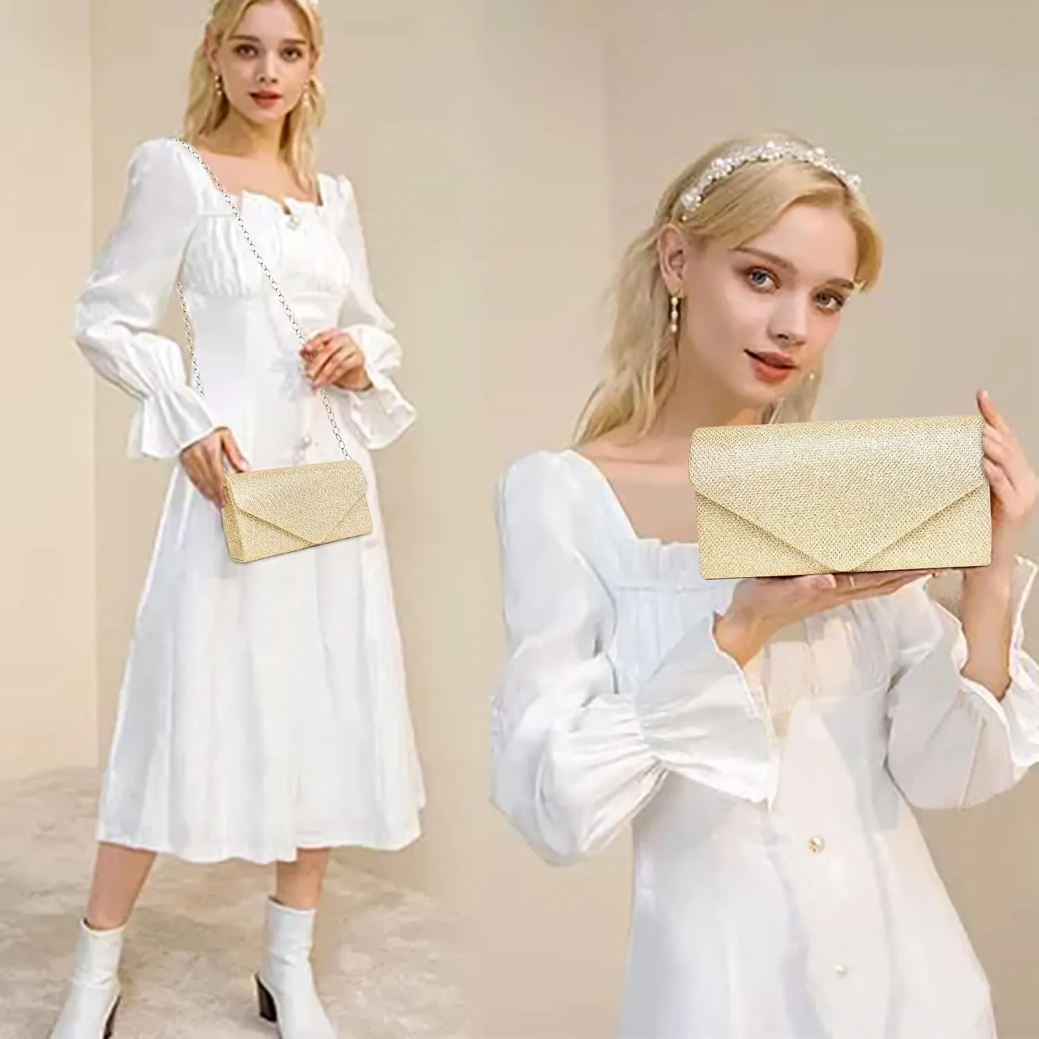 Larcenciel Clutch Purses for Women, Sparkly Sequin Envelope Clutch Evening Bag w/Chain, Elegant Party Prom Dress Bride Purse
