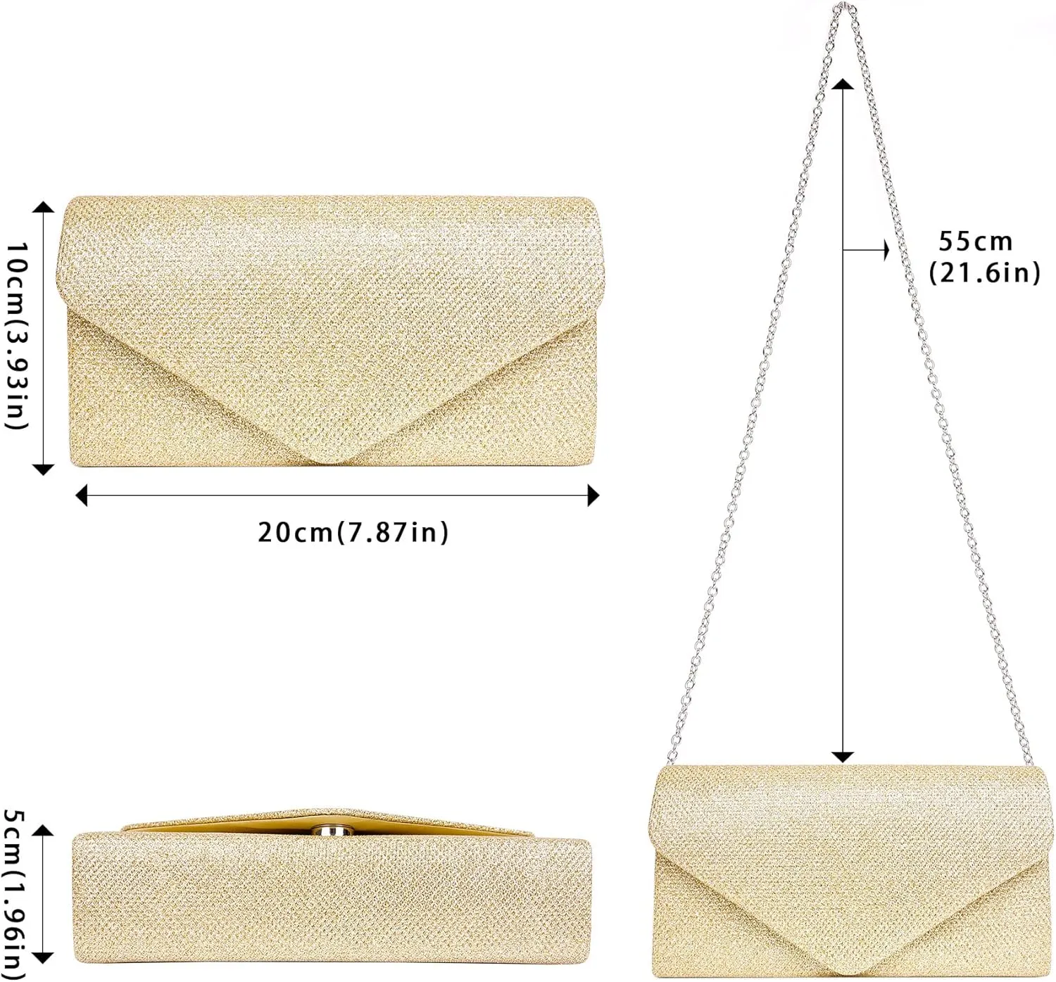 Larcenciel Clutch Purses for Women, Sparkly Sequin Envelope Clutch Evening Bag w/Chain, Elegant Party Prom Dress Bride Purse